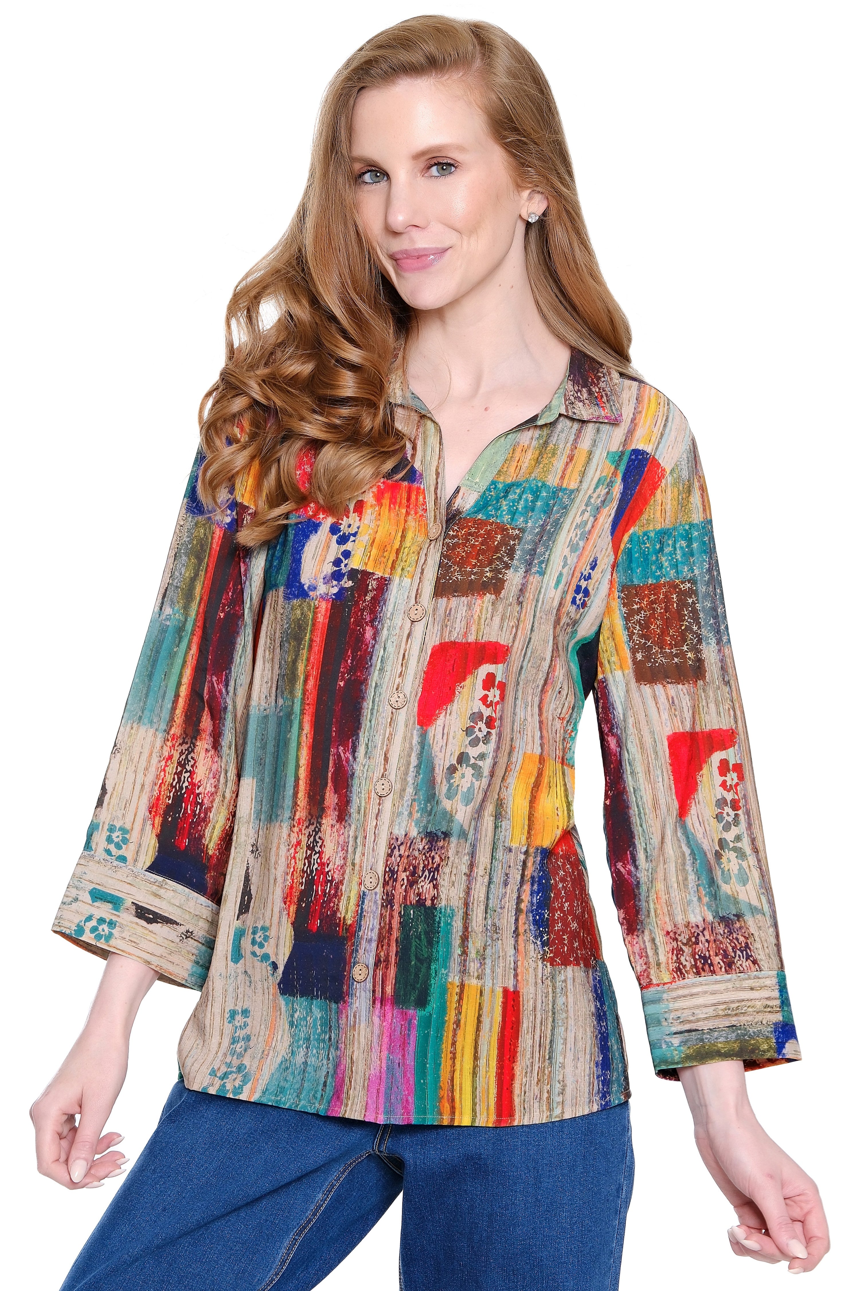 Woven Button-Front Tunic - Plus - Abstract Multi