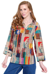 Woven Button-Front Tunic - Petite - Abstract Multi