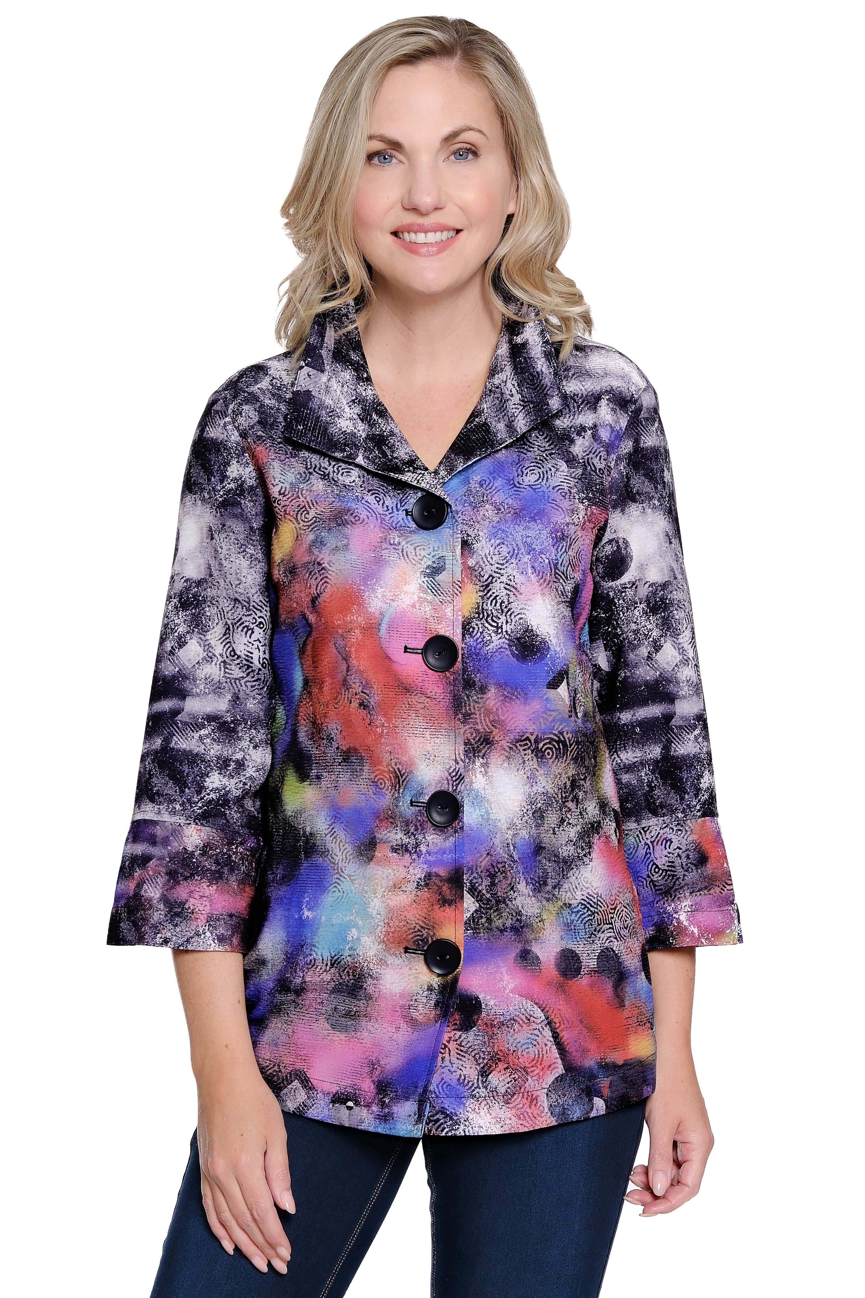 Woven Jacket with Wire Collar - Petite - Abstract Multi