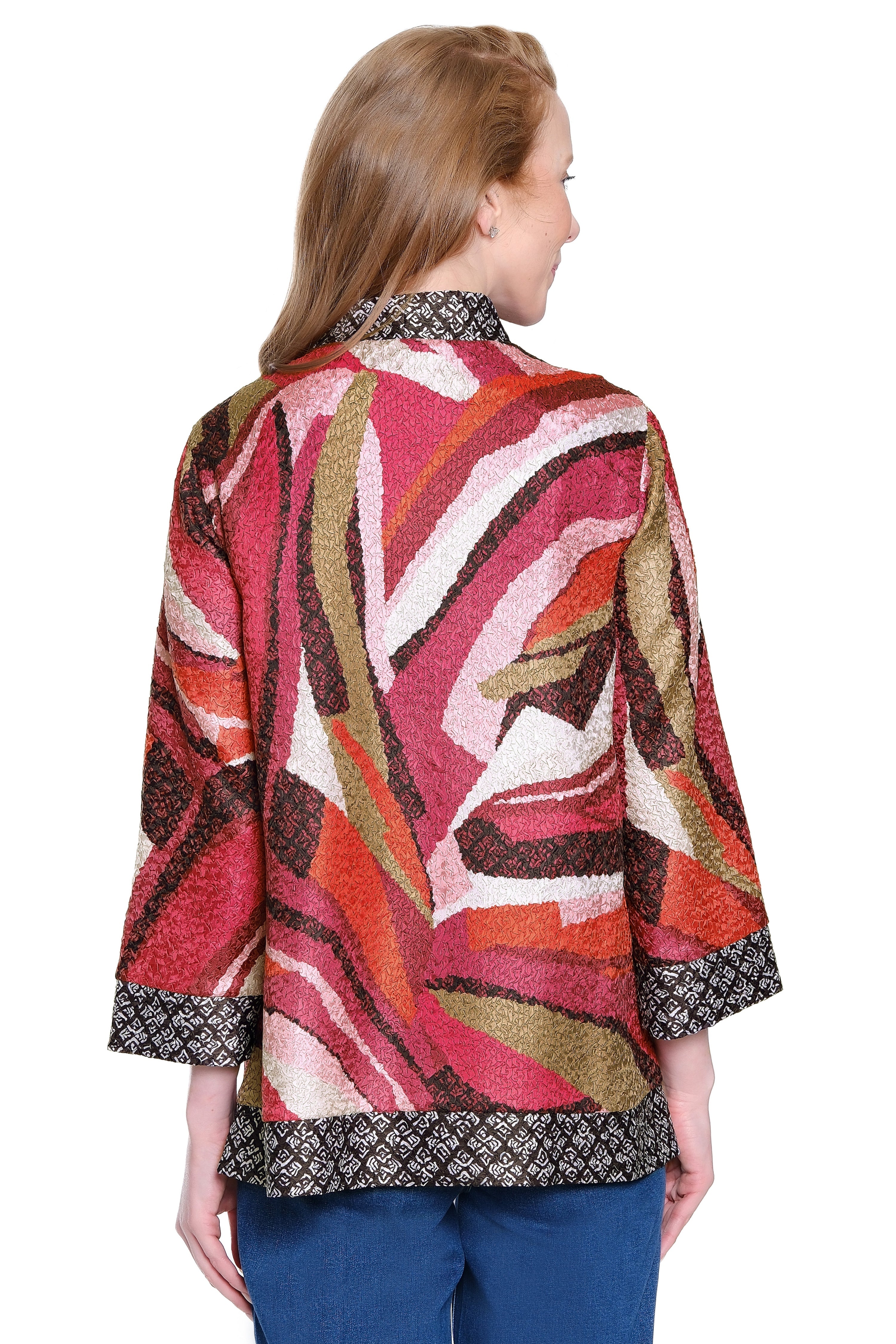 Reversible Textured Woven Kimono Jacket - Plus - Pink Print