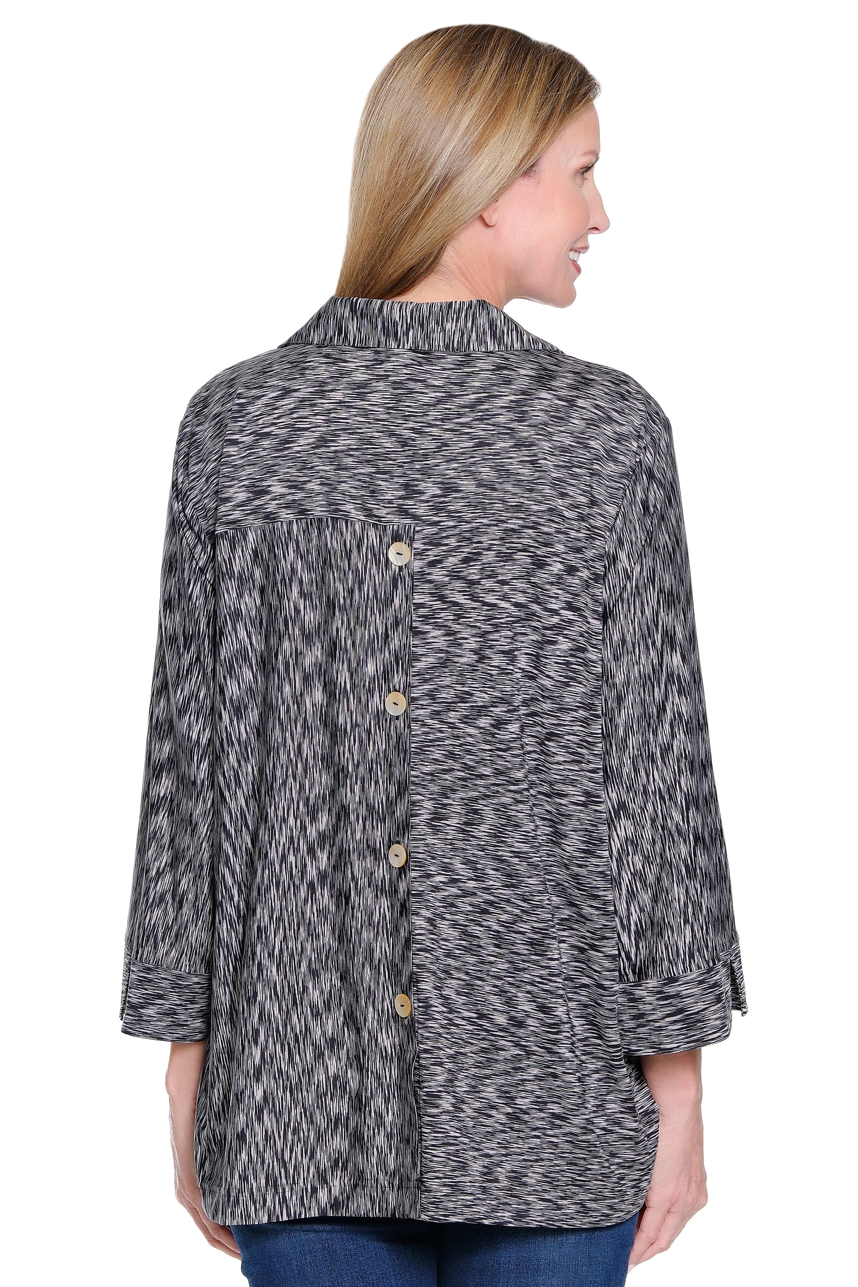 Knit Tunic with Back Button - Black/White