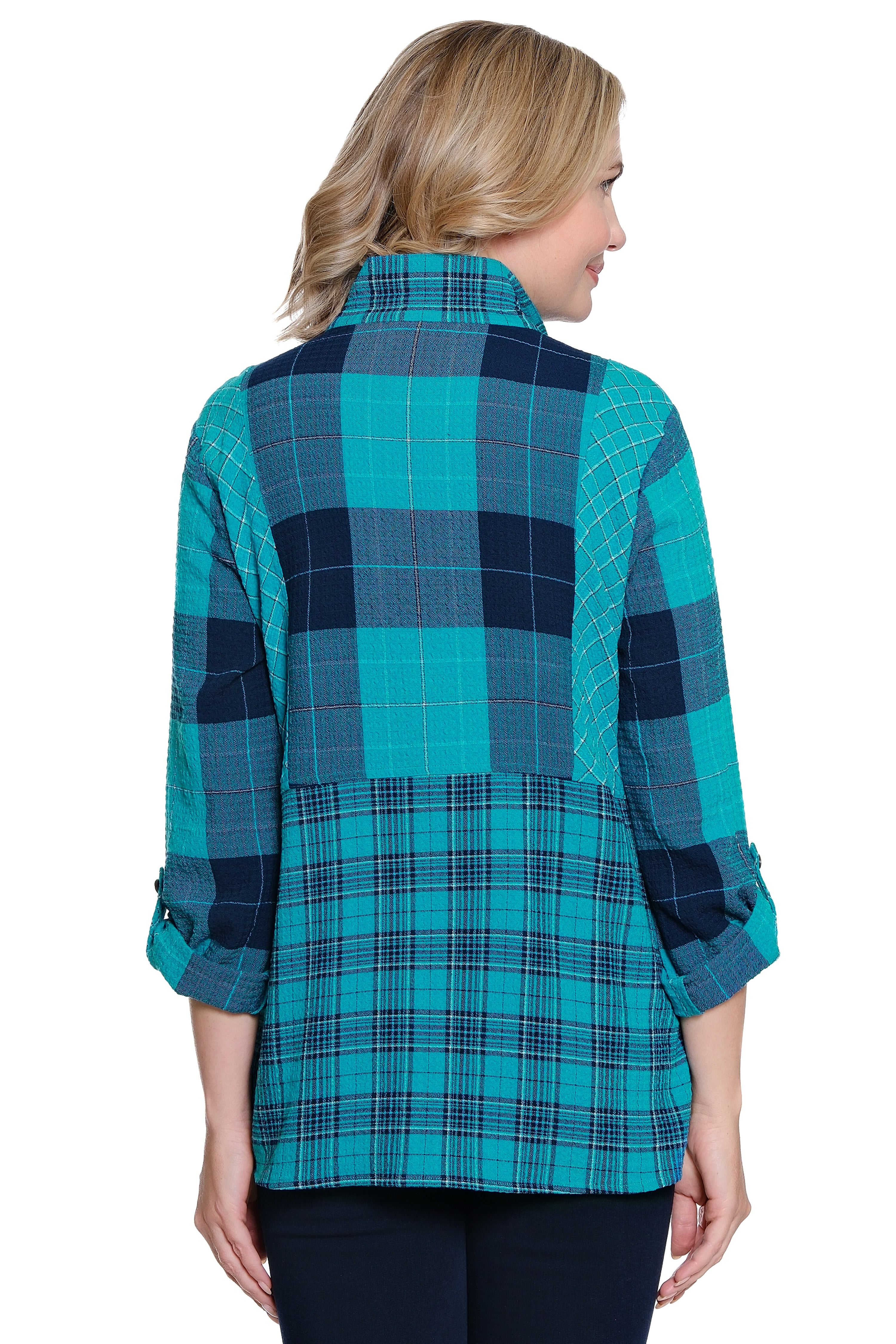 Knit Plaid Button-Front Tunic - Plaid Multi