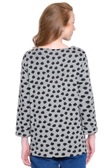 Knit Jacquard Tunic with Button Hem Detail - Petite - Black Dot