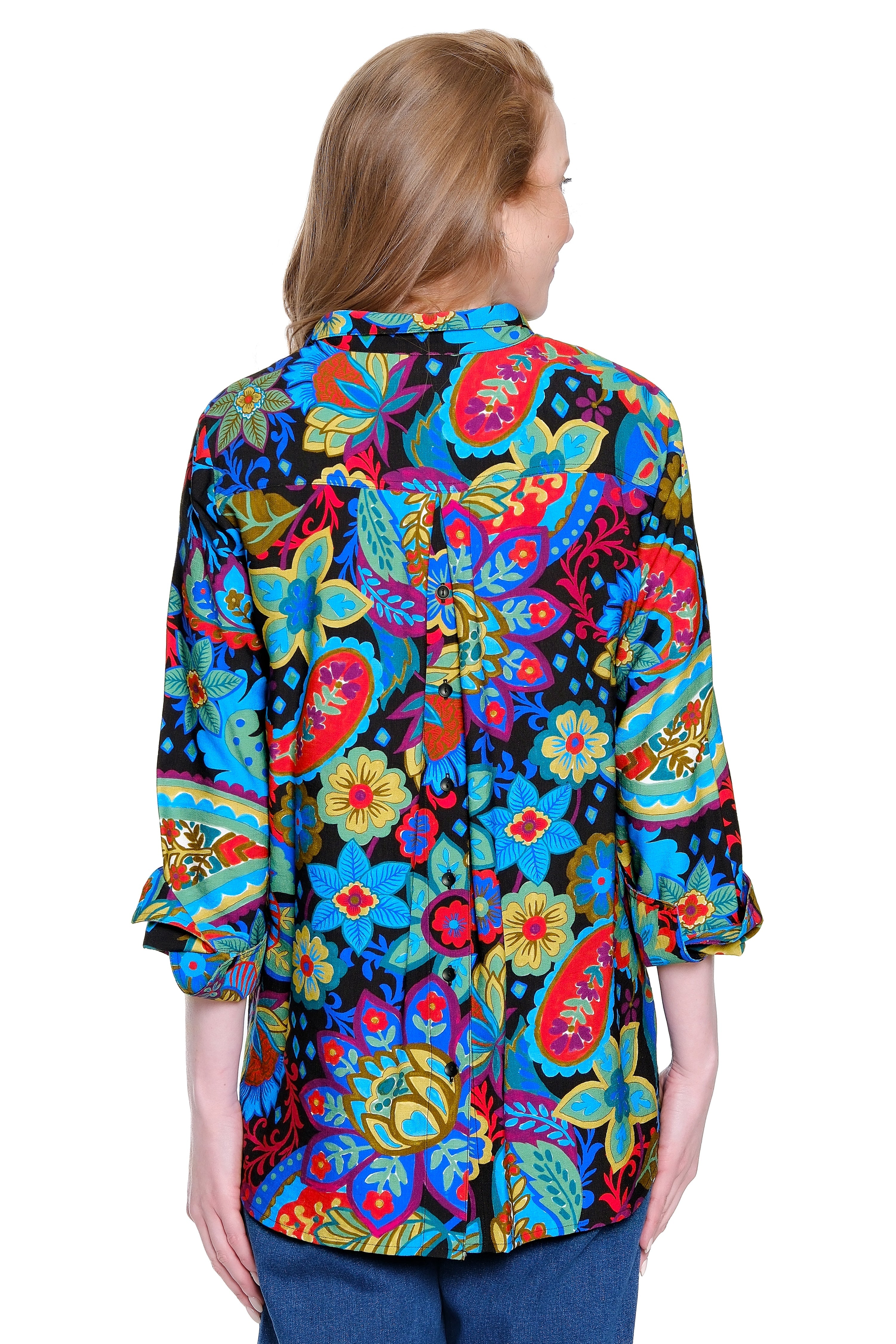 Woven Tunic with Wire Collar - Plus - Floral Multi
