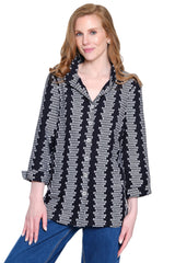 Woven Jacquard Tunic with Wire Collar - Petite - Black/White