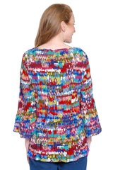 Split Neck Tunic with Flounce Sleeves - Petite - Ikat Multi