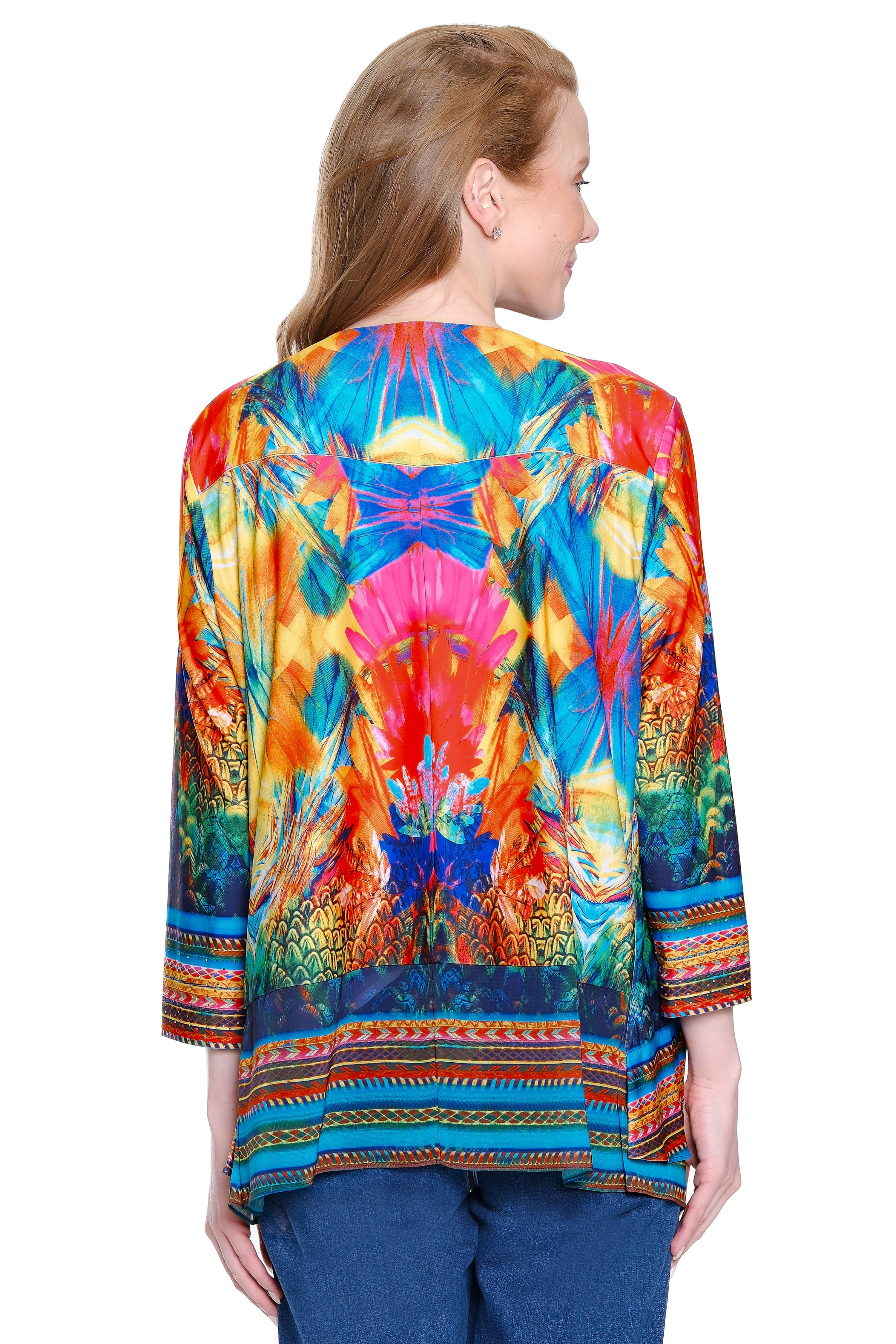 Knit Open Front Cardigan Jacket - Abstract Floral