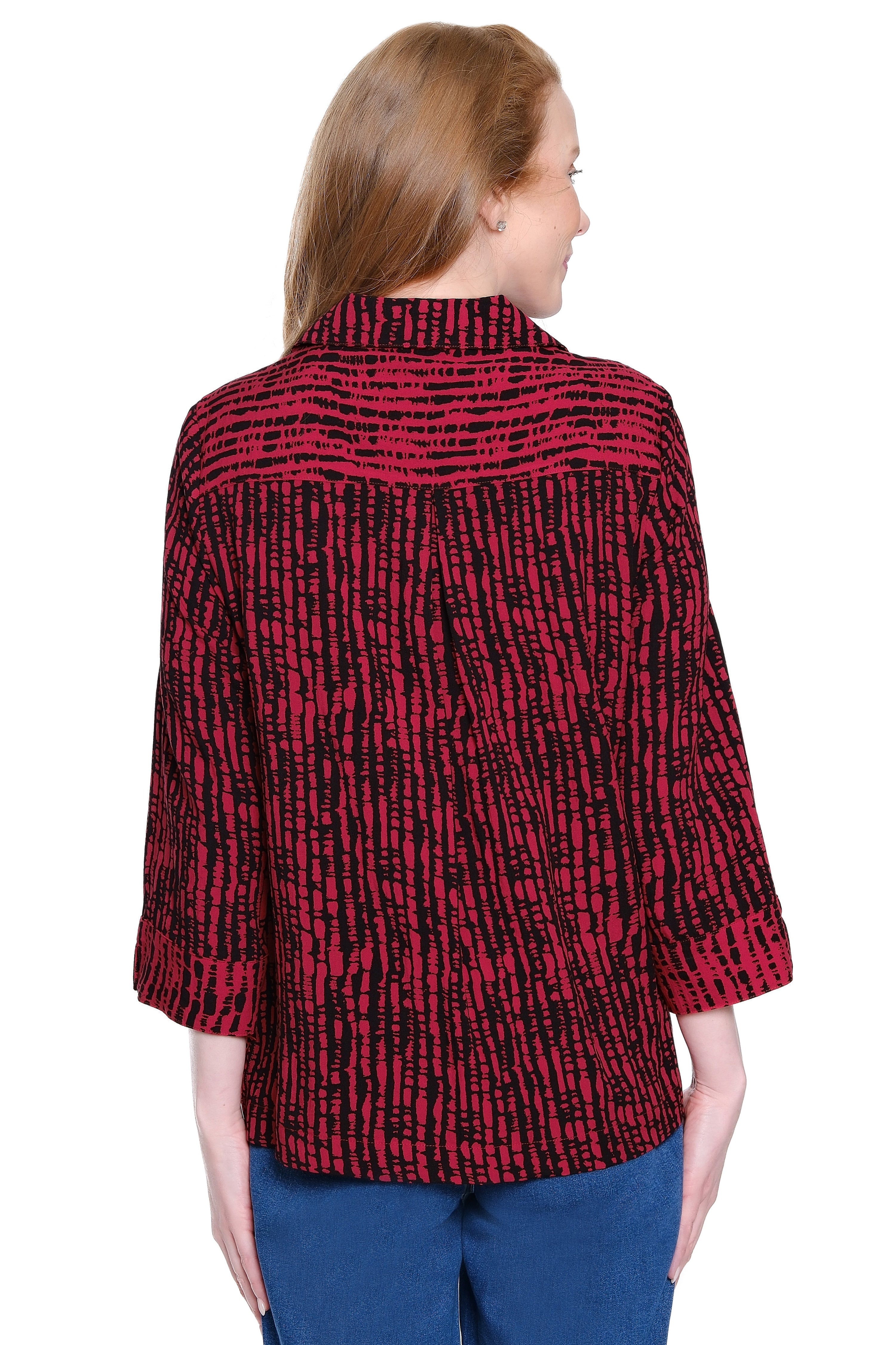Button-Front Tunic with Patch Pocket - Red Multi