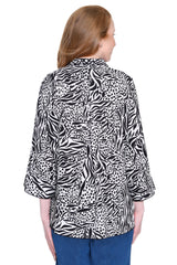 Woven Tunic with Cuff Sleeves - Petite - Black/White Print