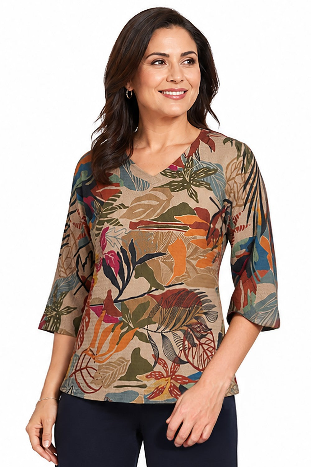 Ali Miles Floral Multi Printed Texture Knit Popover - Missy