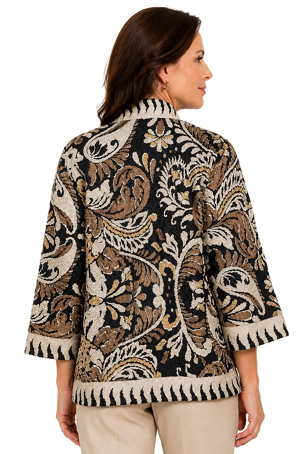 Ali Miles Floral Multi Reversible Textured Knit Kimono Jacket - Plus