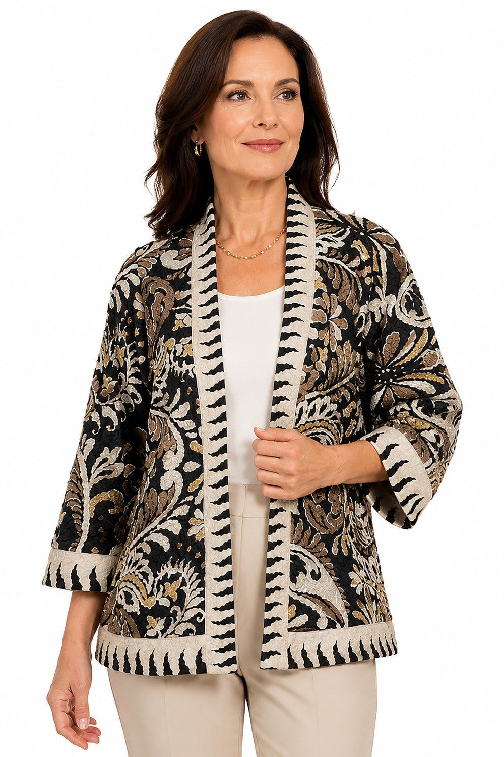 Ali Miles Floral Multi Reversible Textured Knit Kimono Jacket - Missy