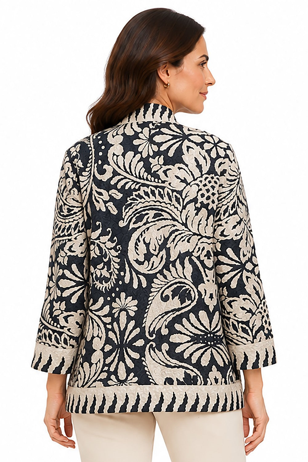 Ali Miles Floral Multi Reversible Textured Knit Kimono Jacket - Plus