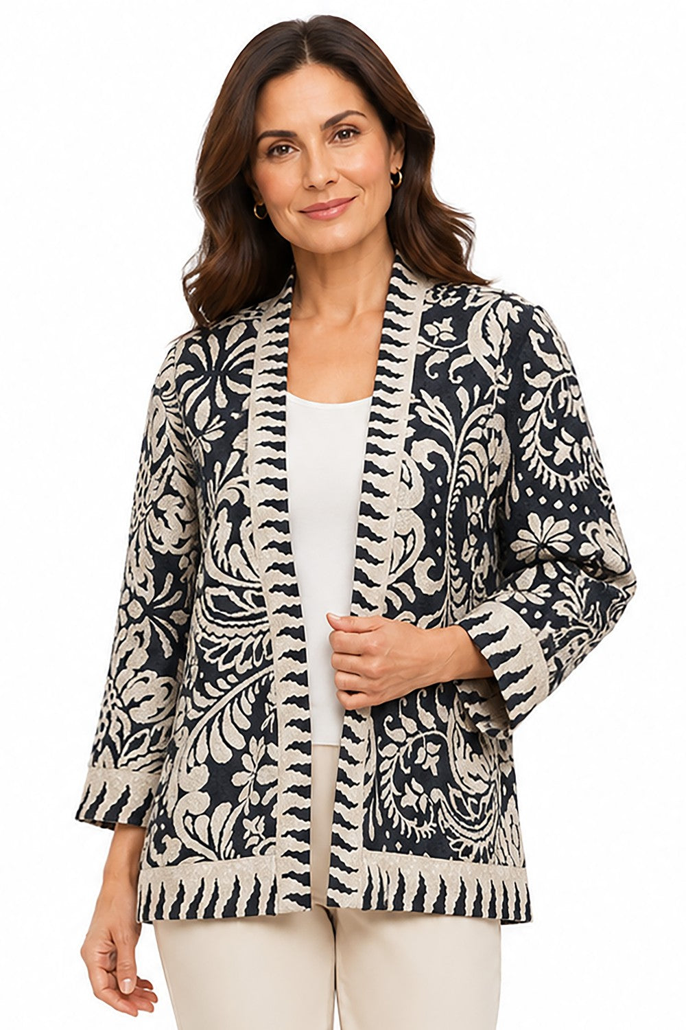 Ali Miles Floral Multi Reversible Textured Knit Kimono Jacket - Missy