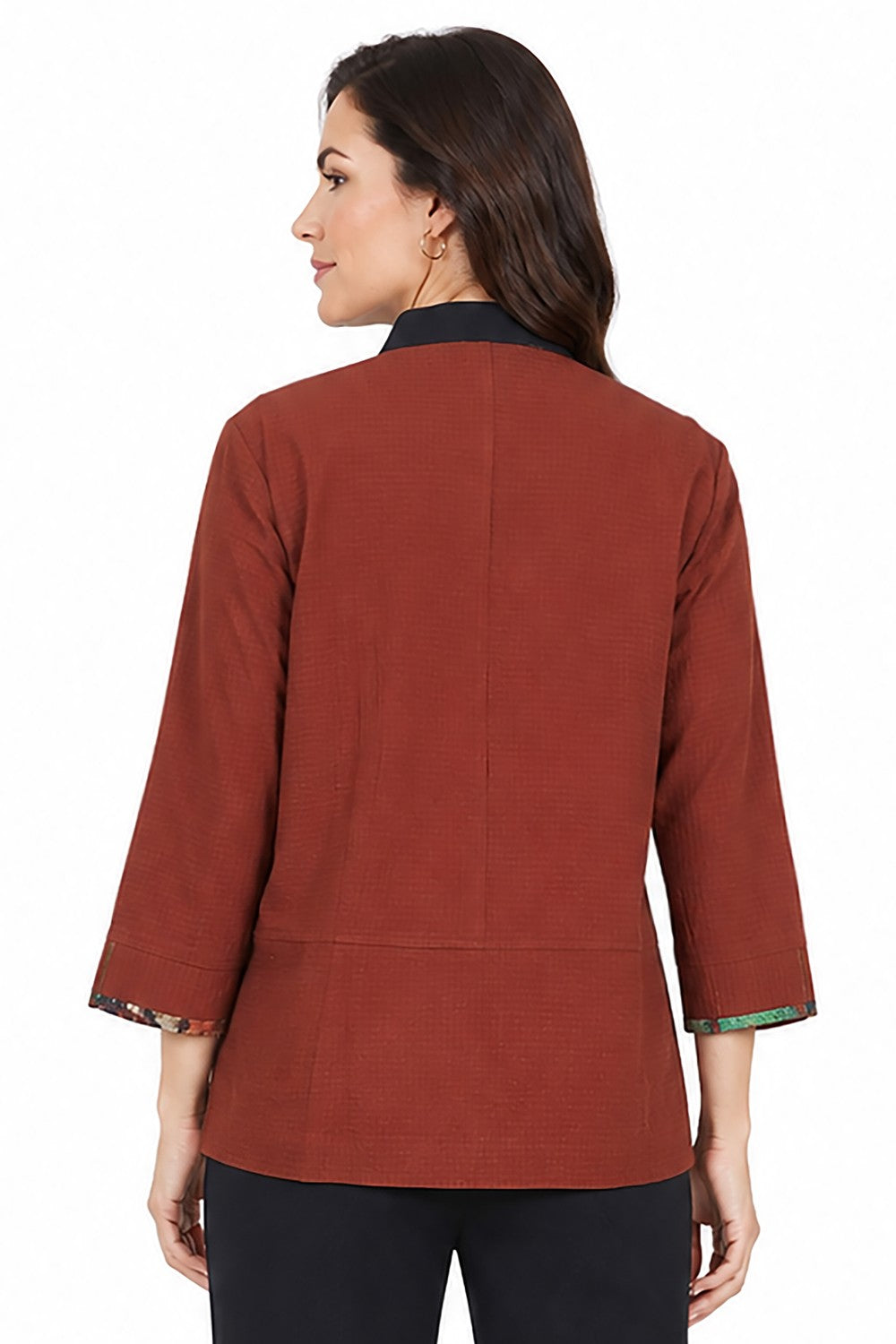 Ali Miles Rustic Orange Textured Woven Button-Front Top - Petite