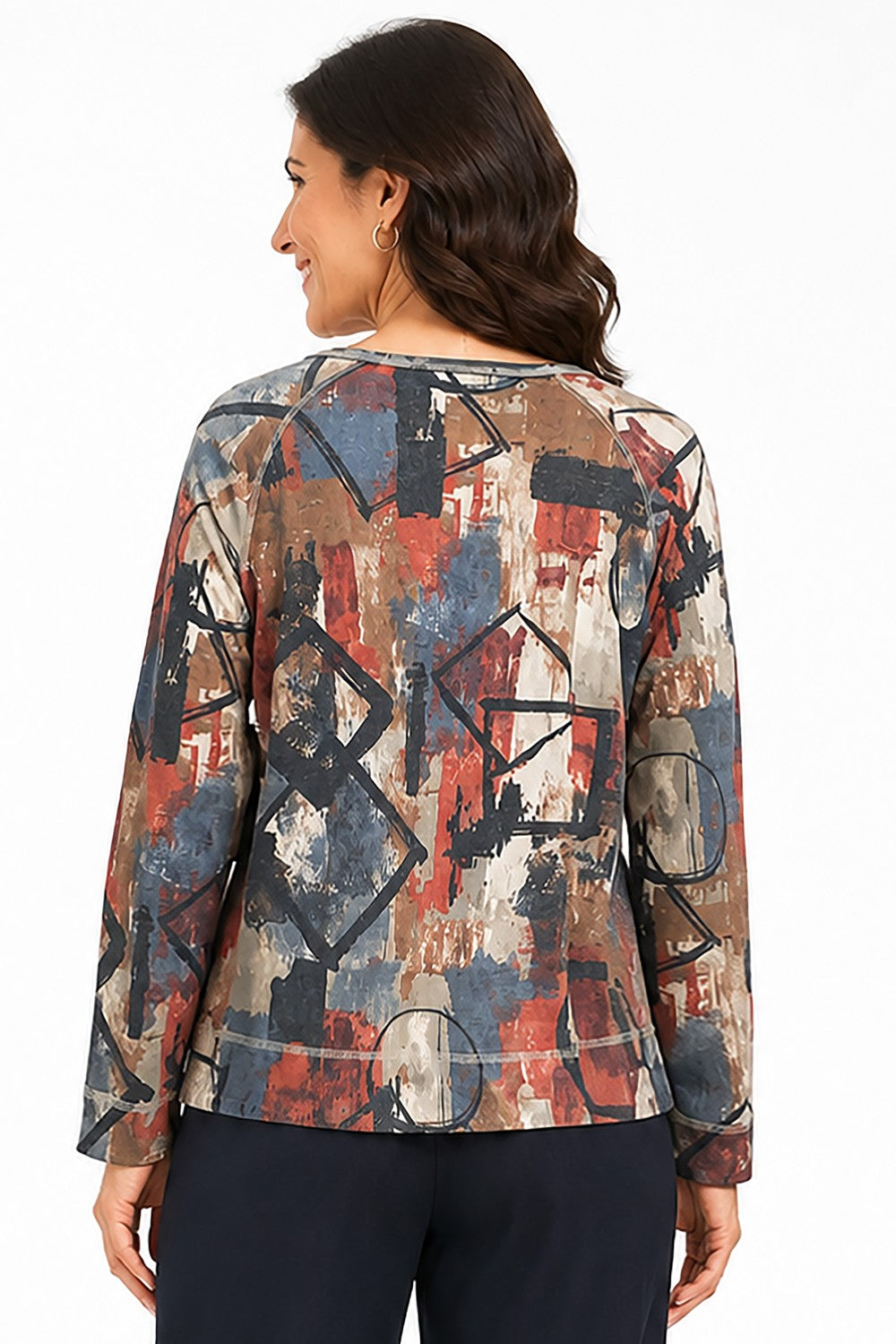 Ali Miles Multi Printed Knit Popover - Missy
