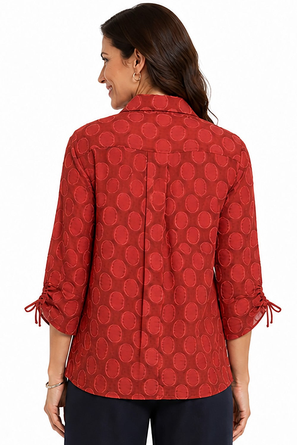 Ali Miles Paprika Woven Jacquard Button-Front Top - Missy