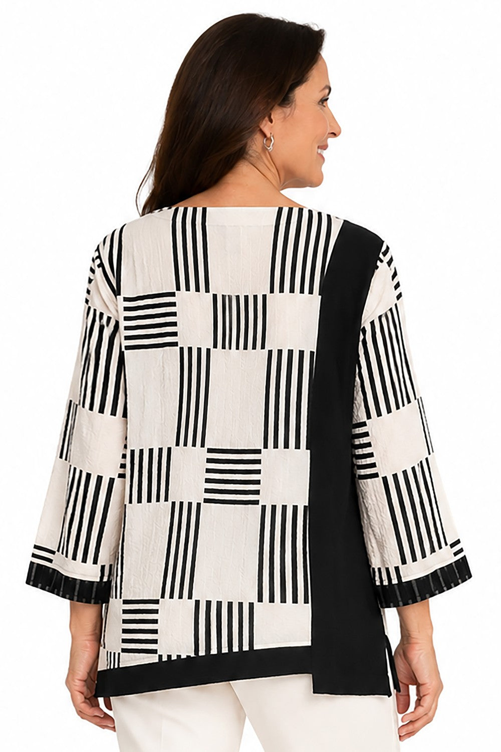 Ali Miles Ivory/Black Woven Textured Popover - Plus
