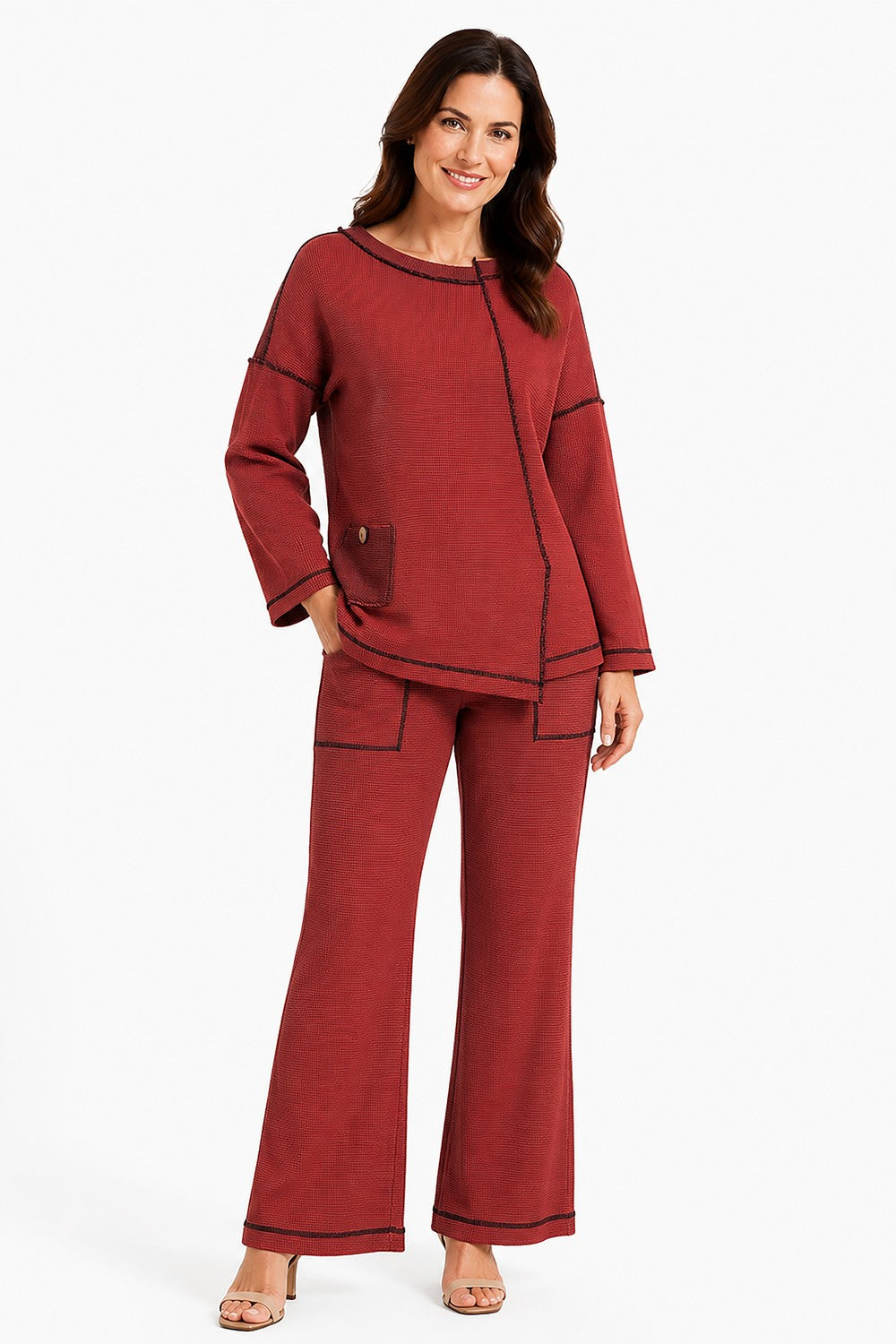 Ali Miles Paprika Textured Knit Pull-On Pant - Plus
