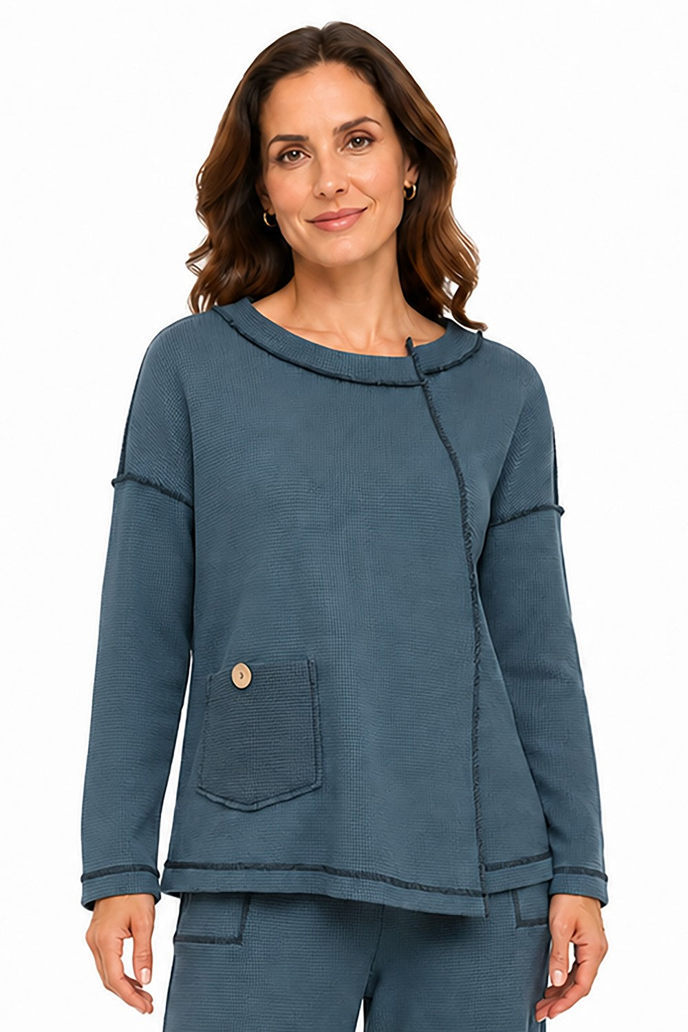 Ali Miles Slate Blue Textured Knit Popover - Missy