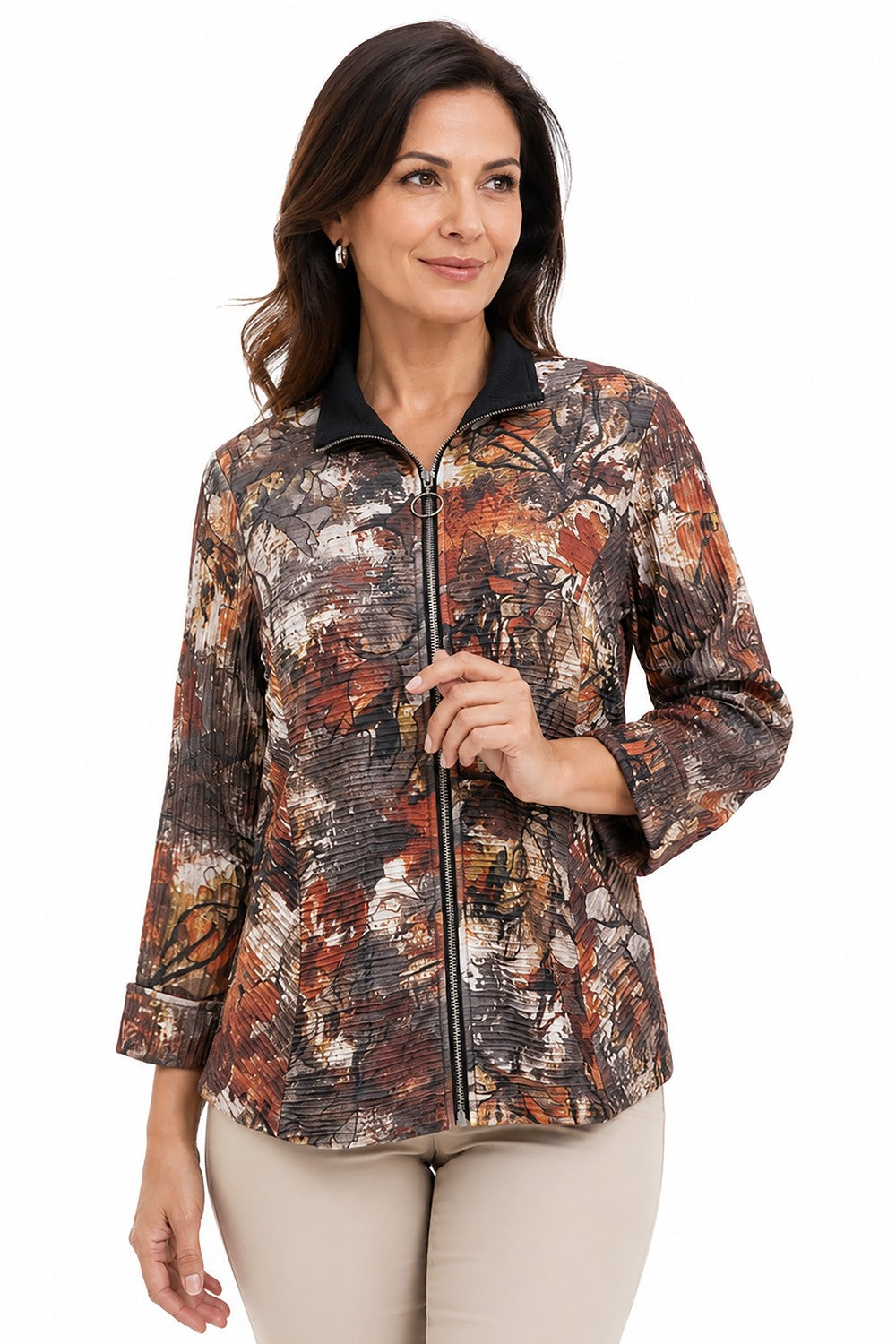 Ali Miles Rustic Orange Knit Zip-Front Jacket - Missy