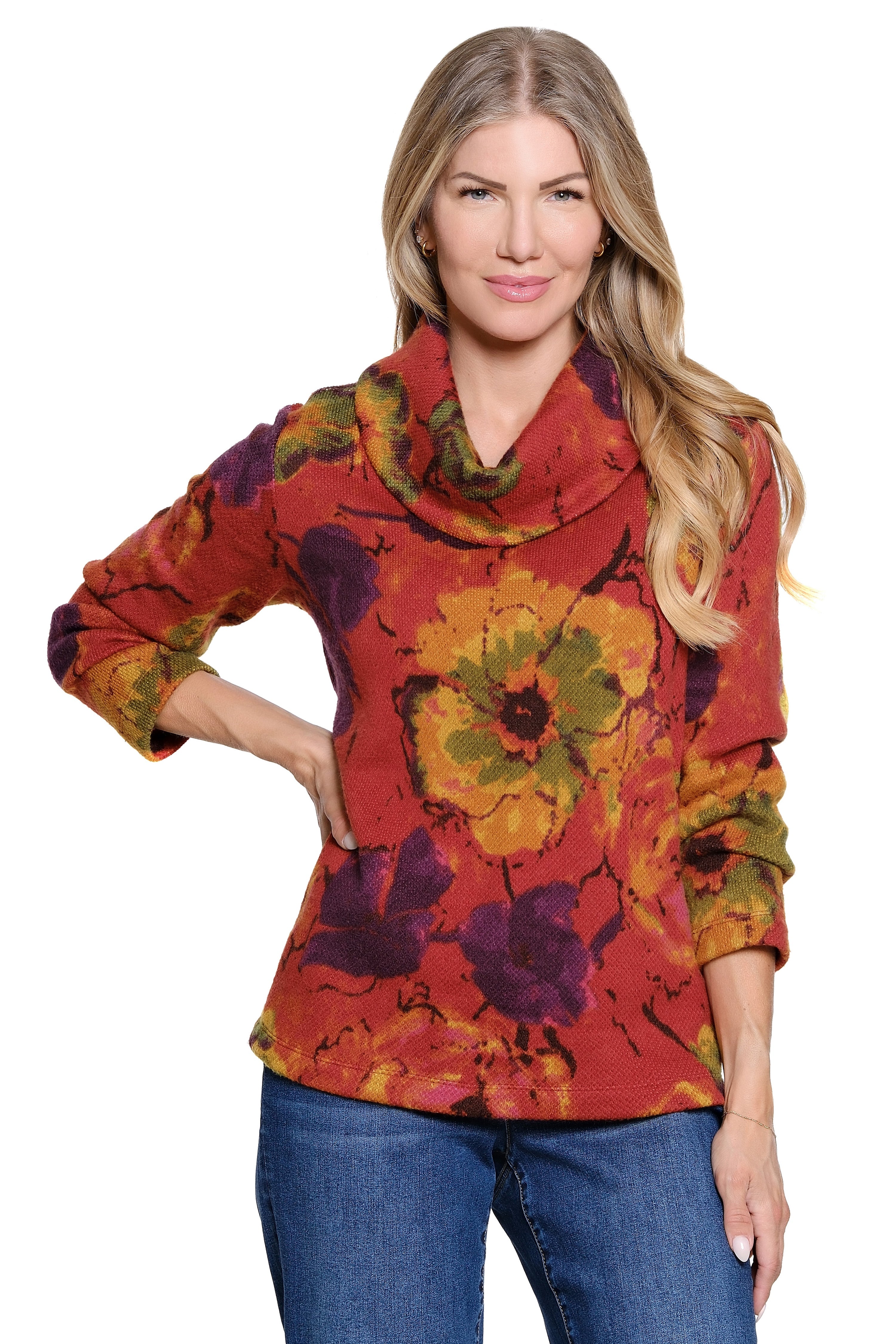 Cowl Neck Print Tunic - Petite - Floral Multi