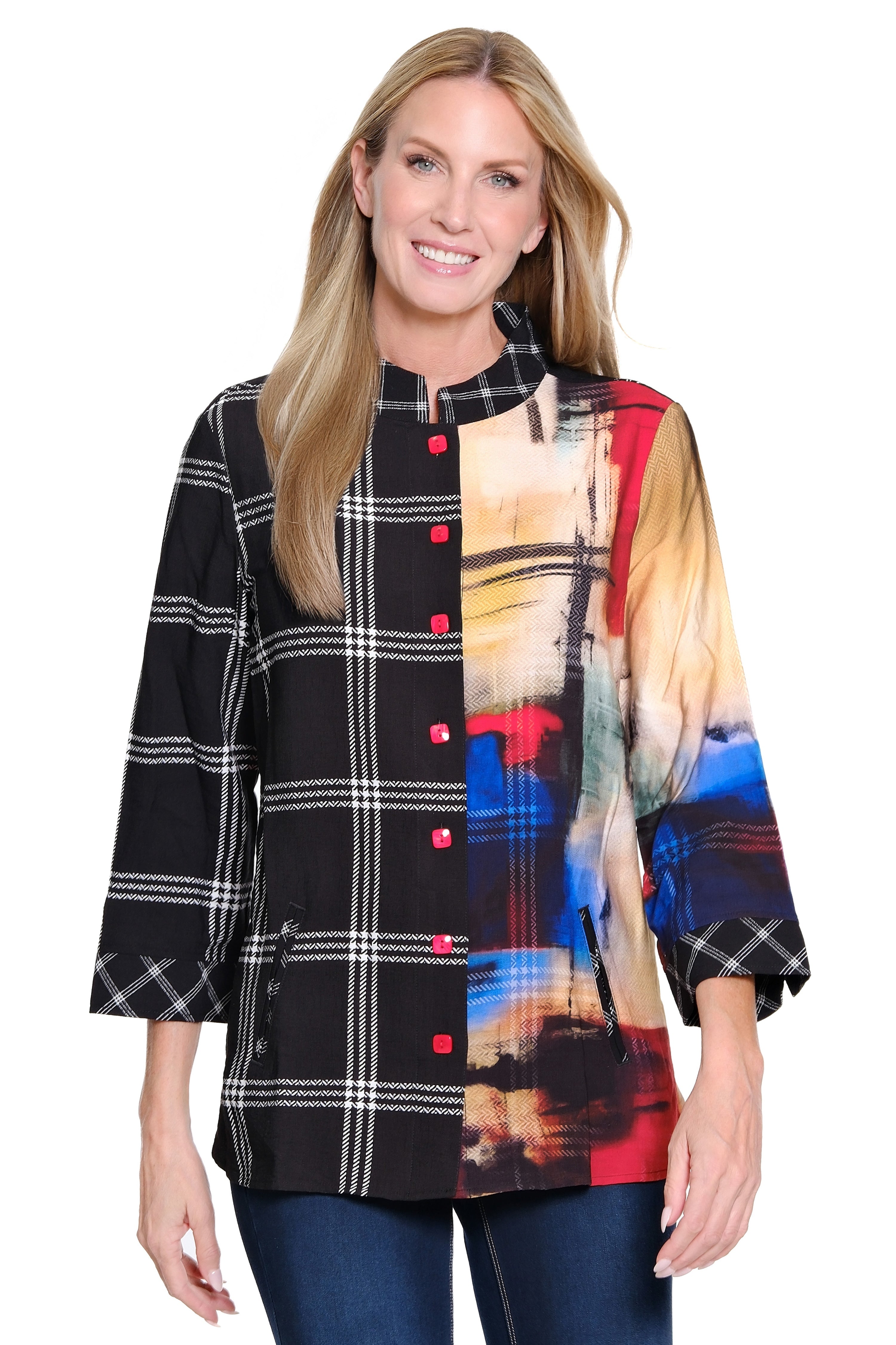 Mixed Print Tunic - Petite - Abstract Multi