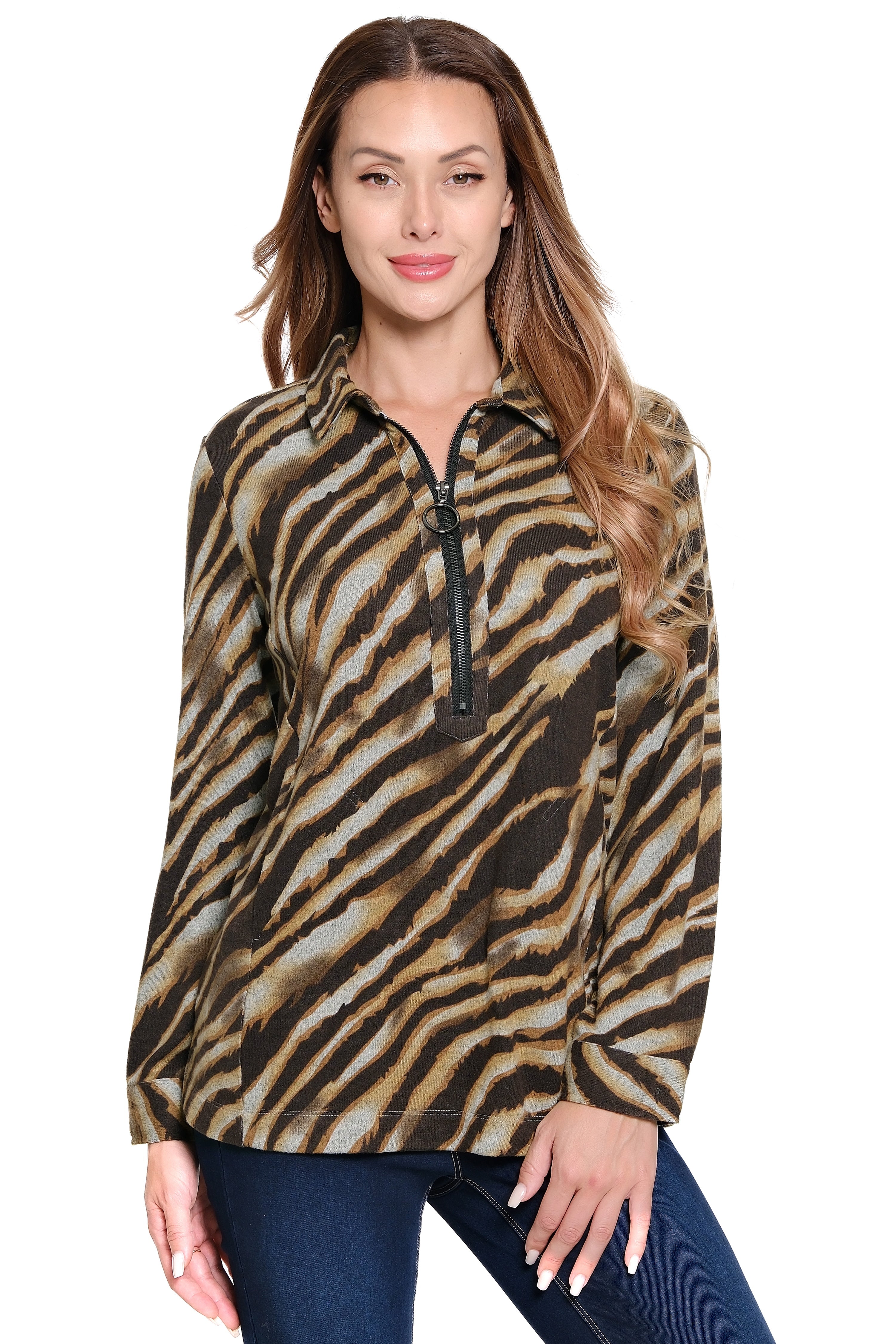 Print Zip Front Tunic - Zebra