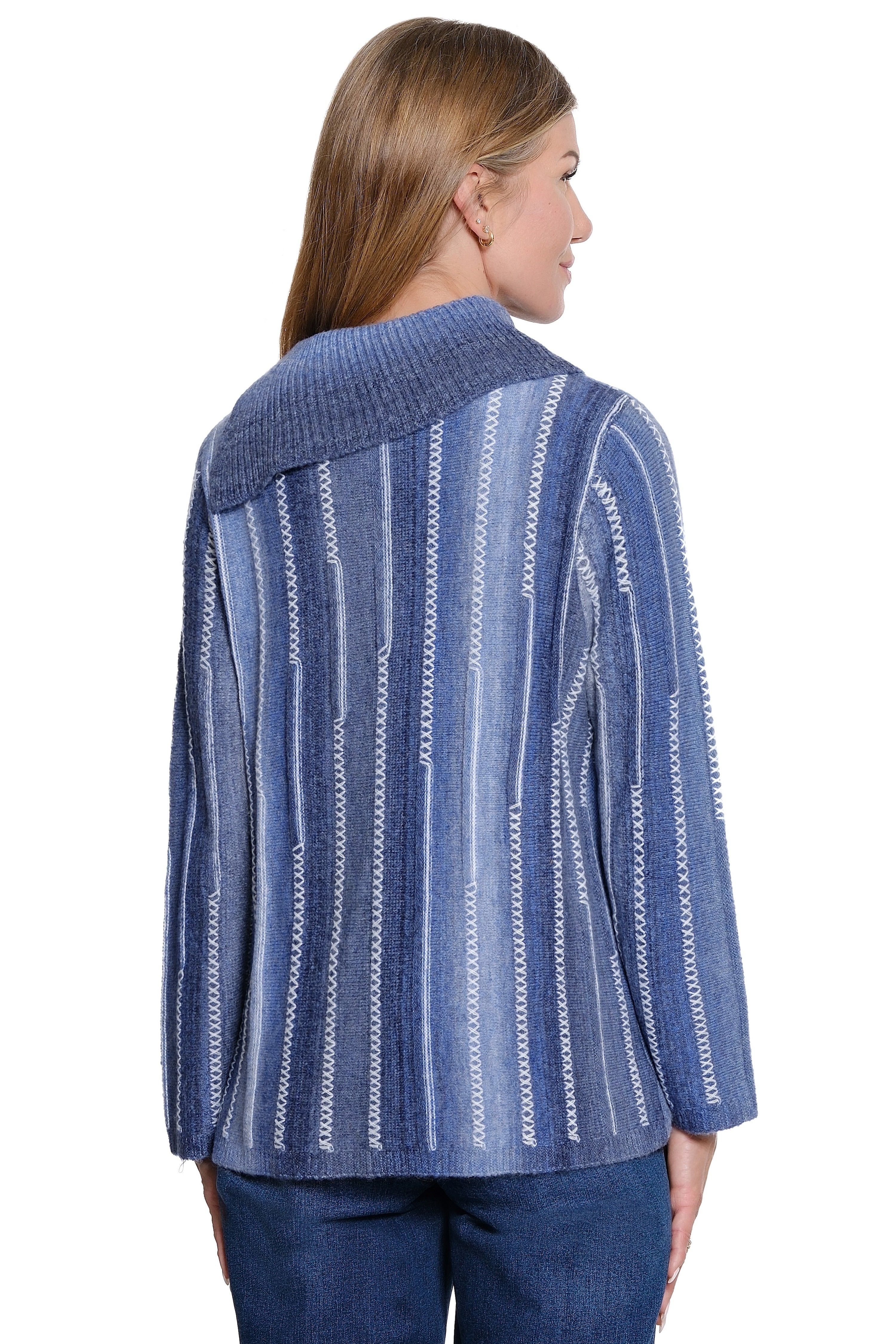 Split Neck Knit Sweater - Blue Multi