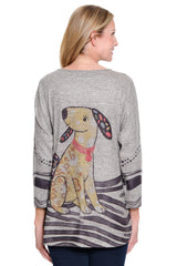 3/4 Sleeve Knit Sweater - Petite - Neutral Animal Print