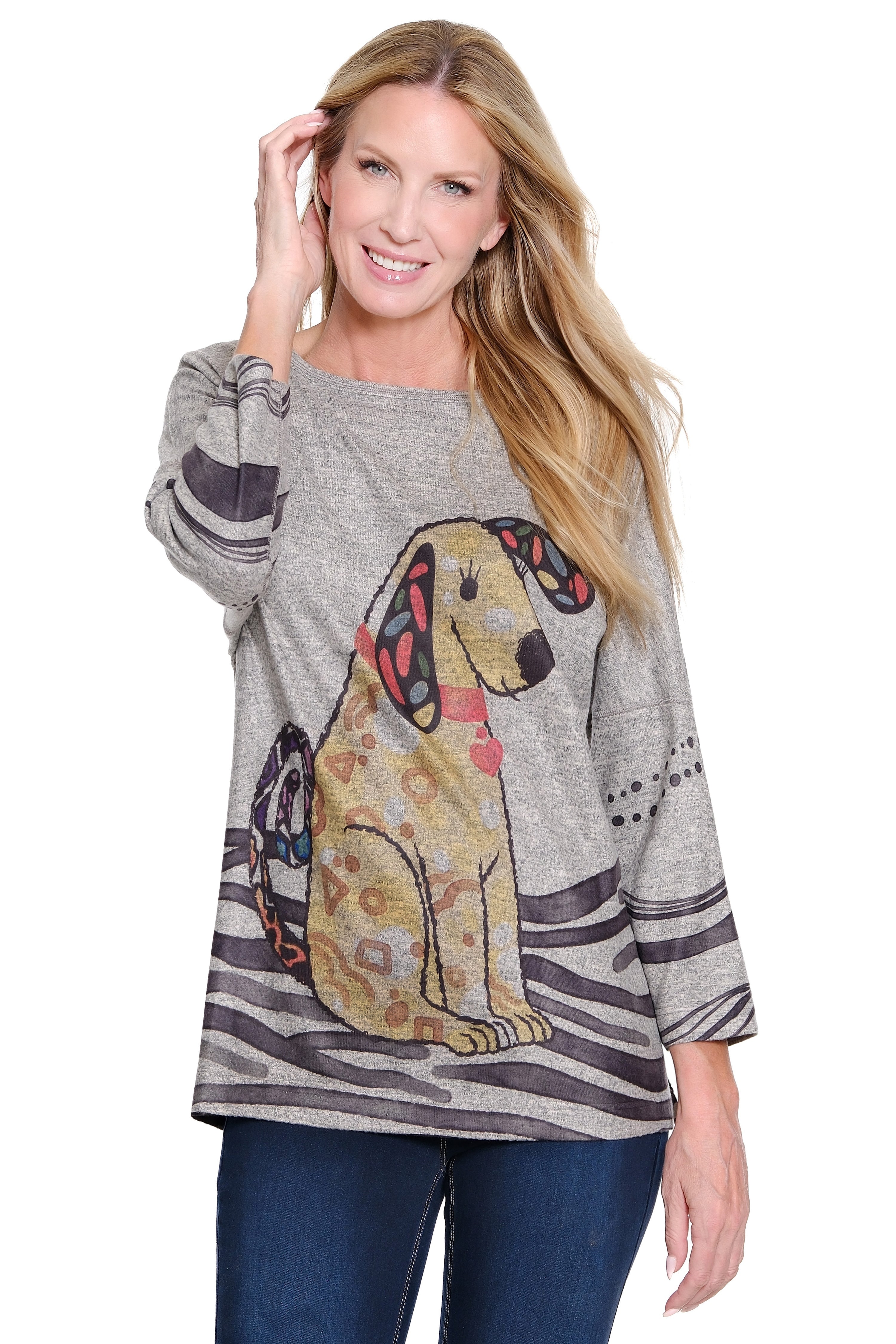 3/4 Sleeve Knit Sweater - Plus - Neutral Animal Print