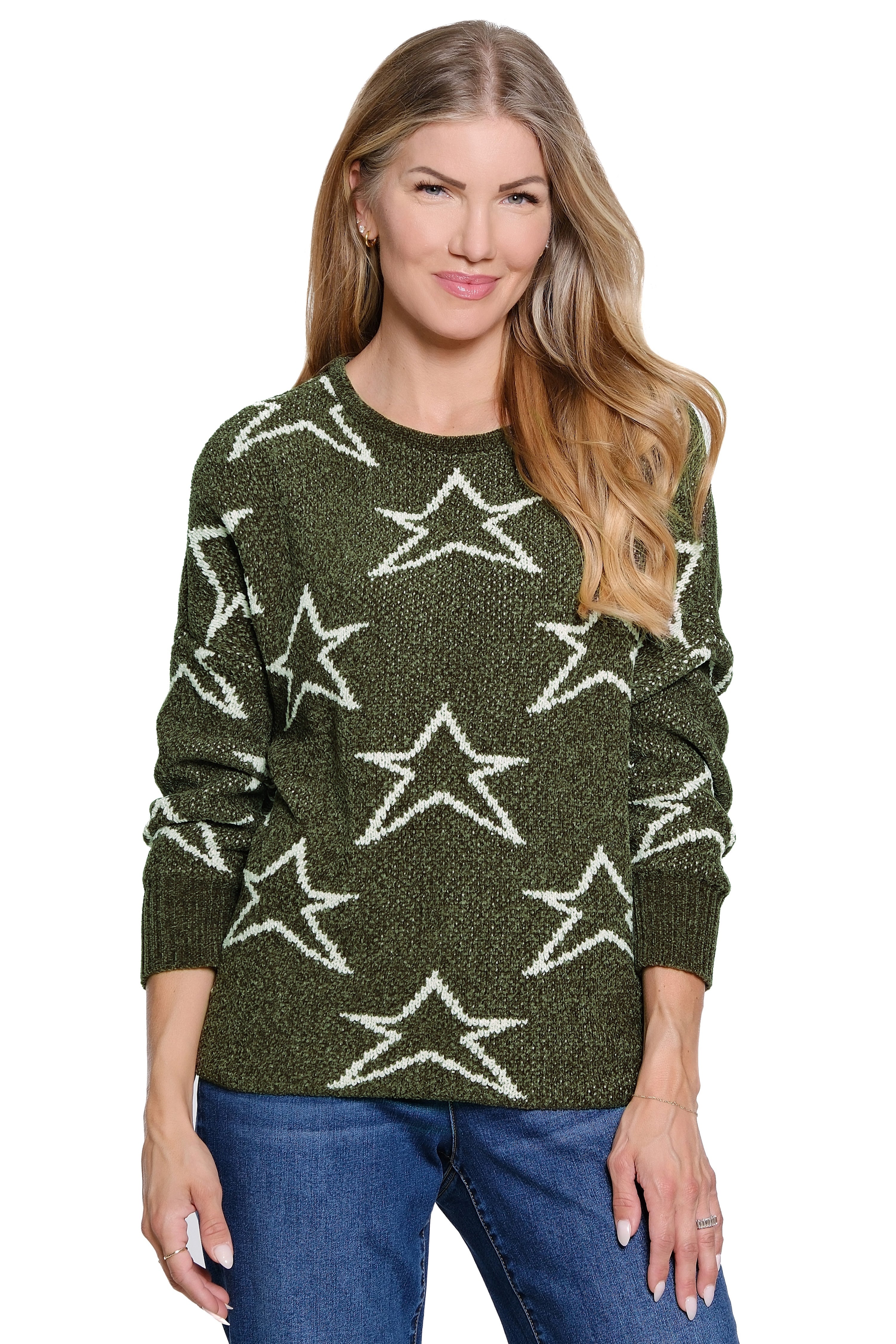 Chenille Jacquard Sweater - Deep Olive
