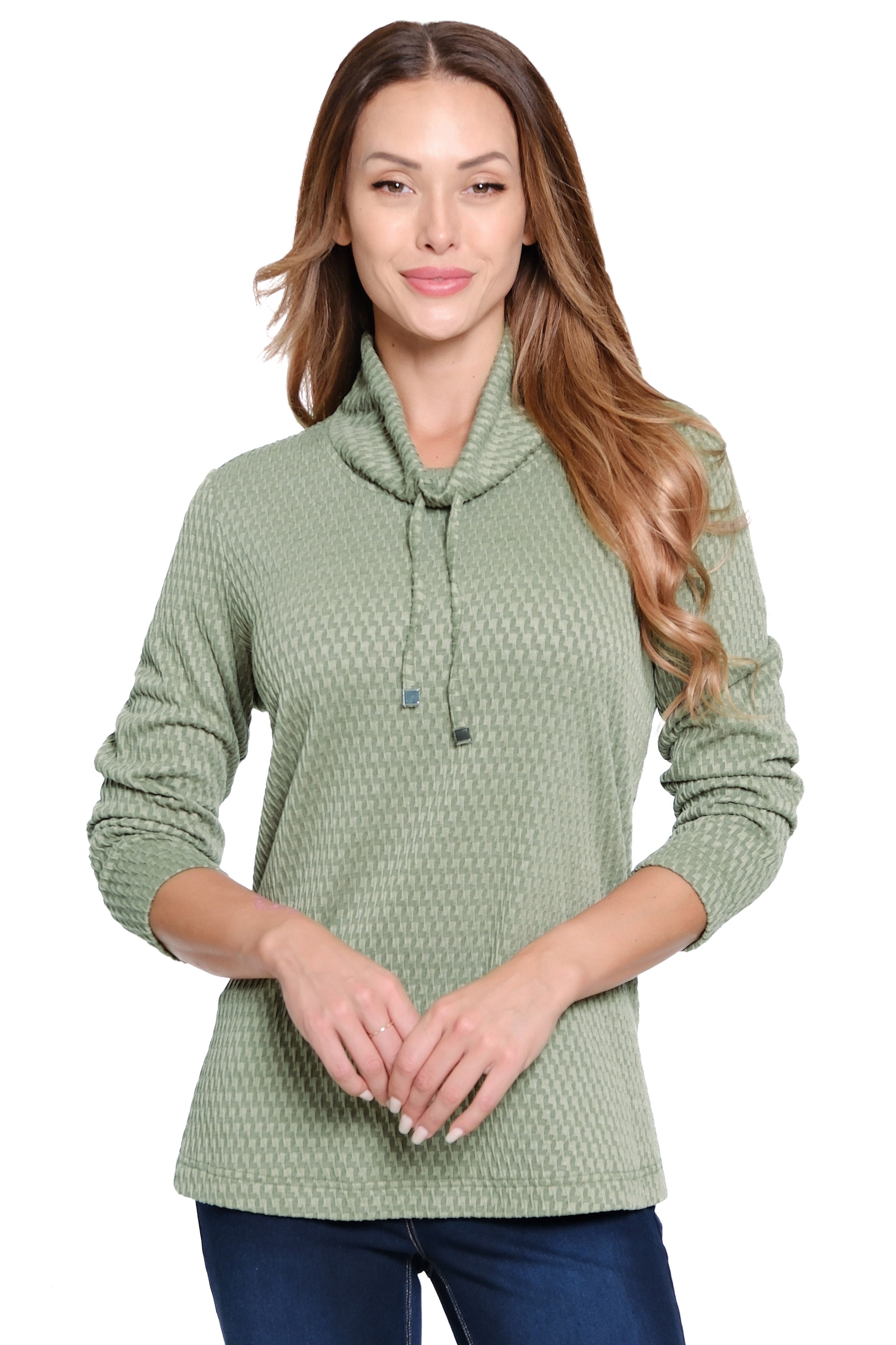 Textured Cowl Neck Tunic - Petite - Sage