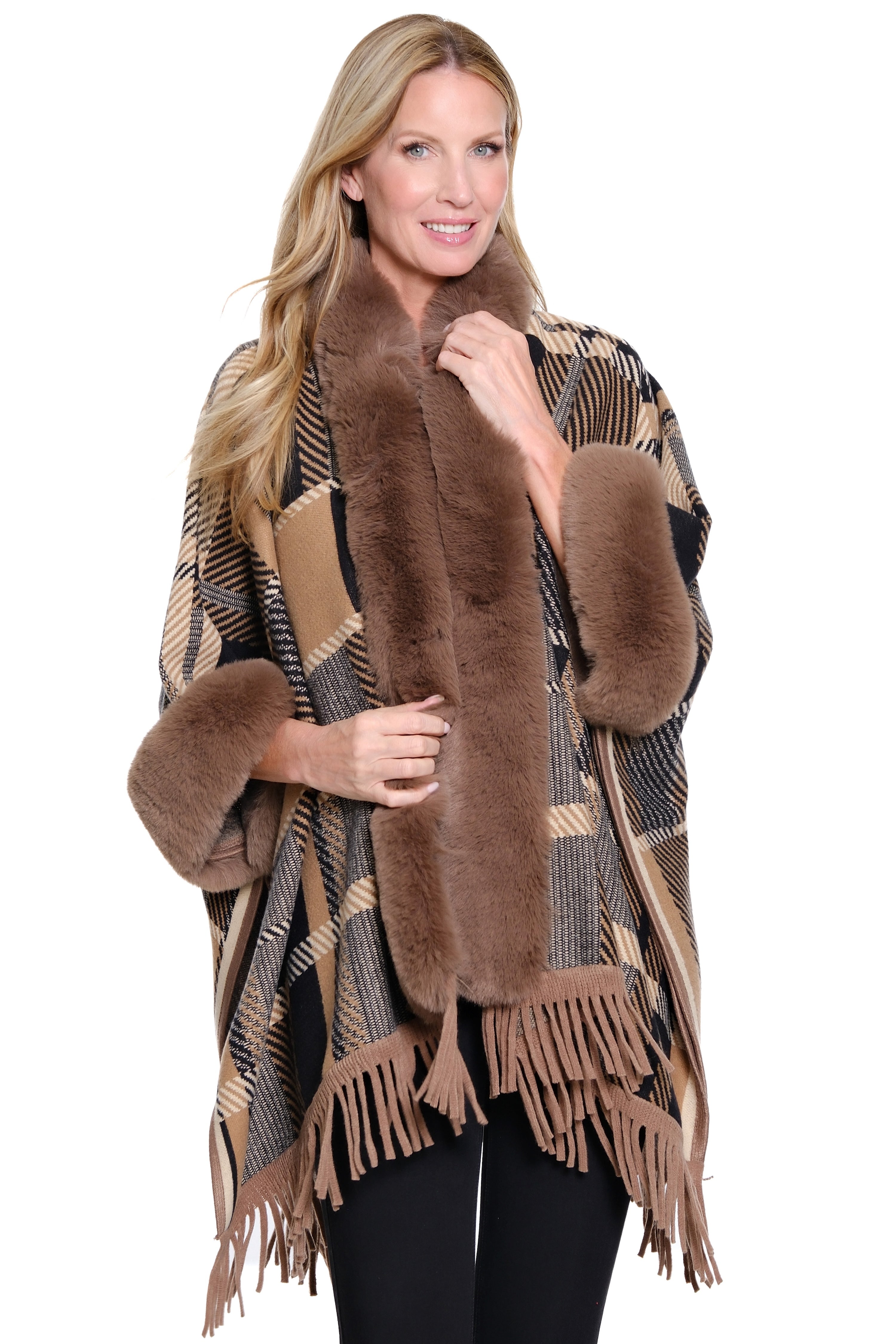 Plush Trim Jacket - Plus - Plaid Multi