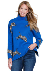Animal Print Knit Sweater - Plus - Cobalt