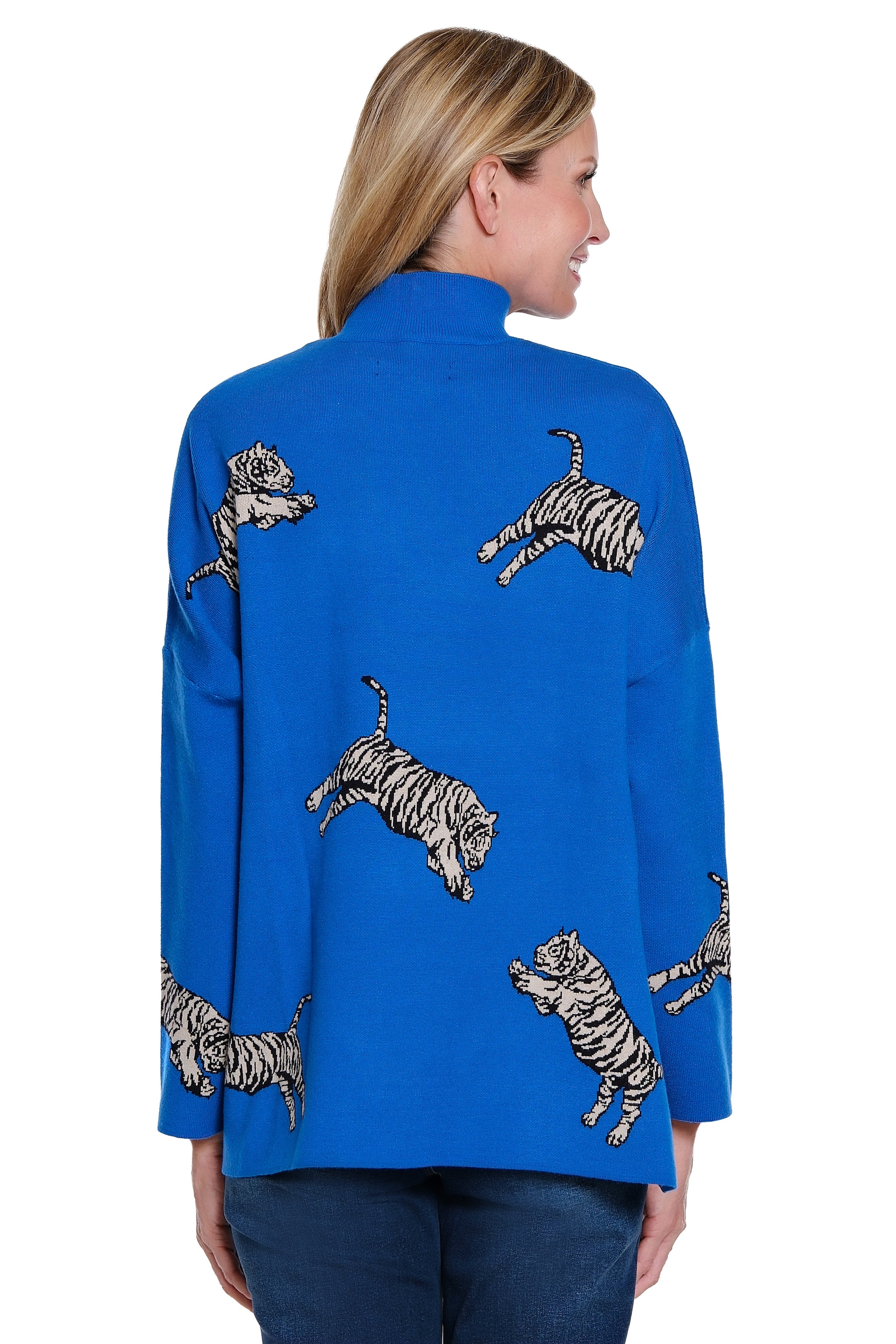 Animal Print Knit Sweater - Plus - Cobalt