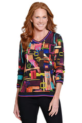 V Neck Popover Print Top - Plus - Abstract Multi