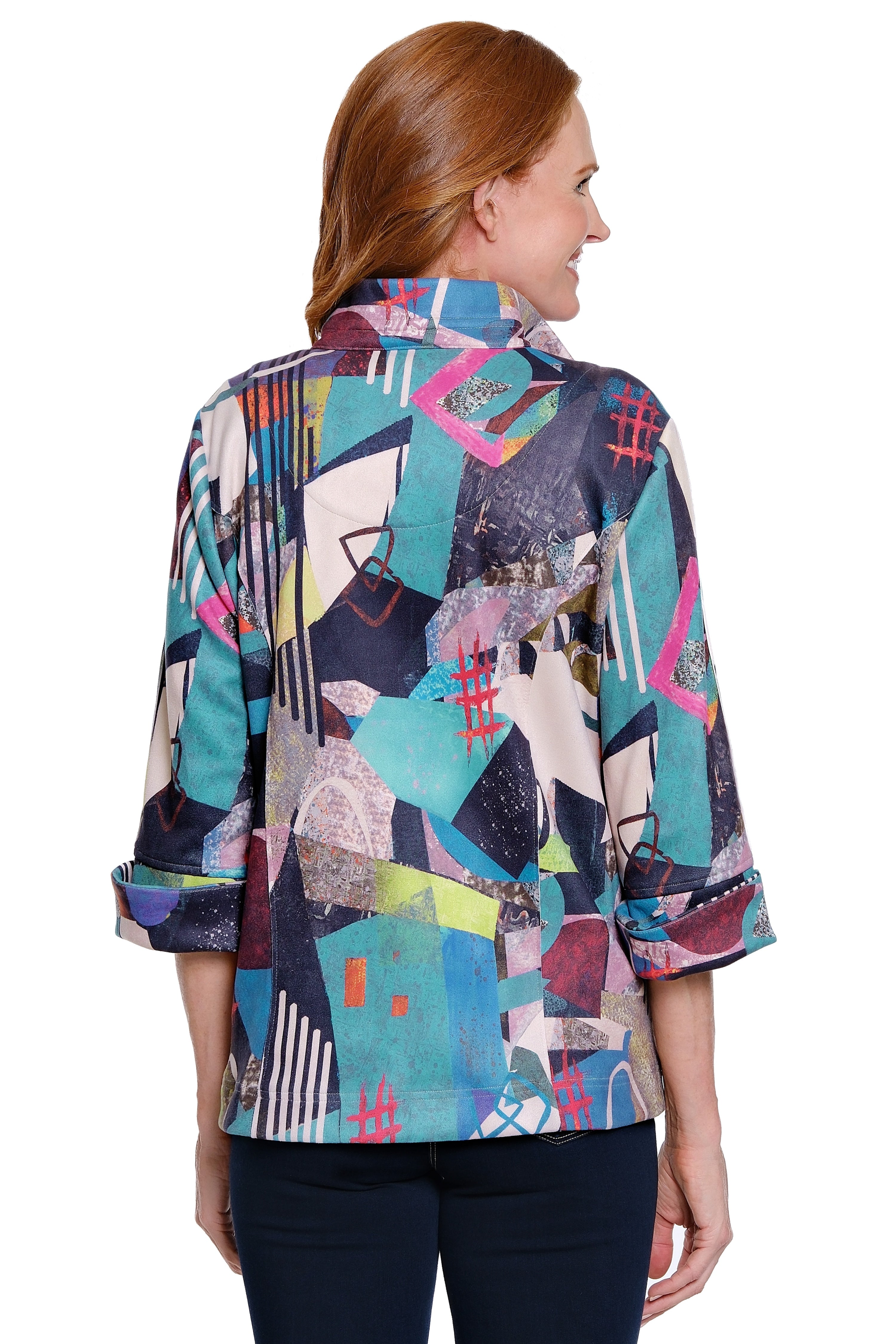 Print Bell Sleeve Jacket - Plus - Abstract Multi