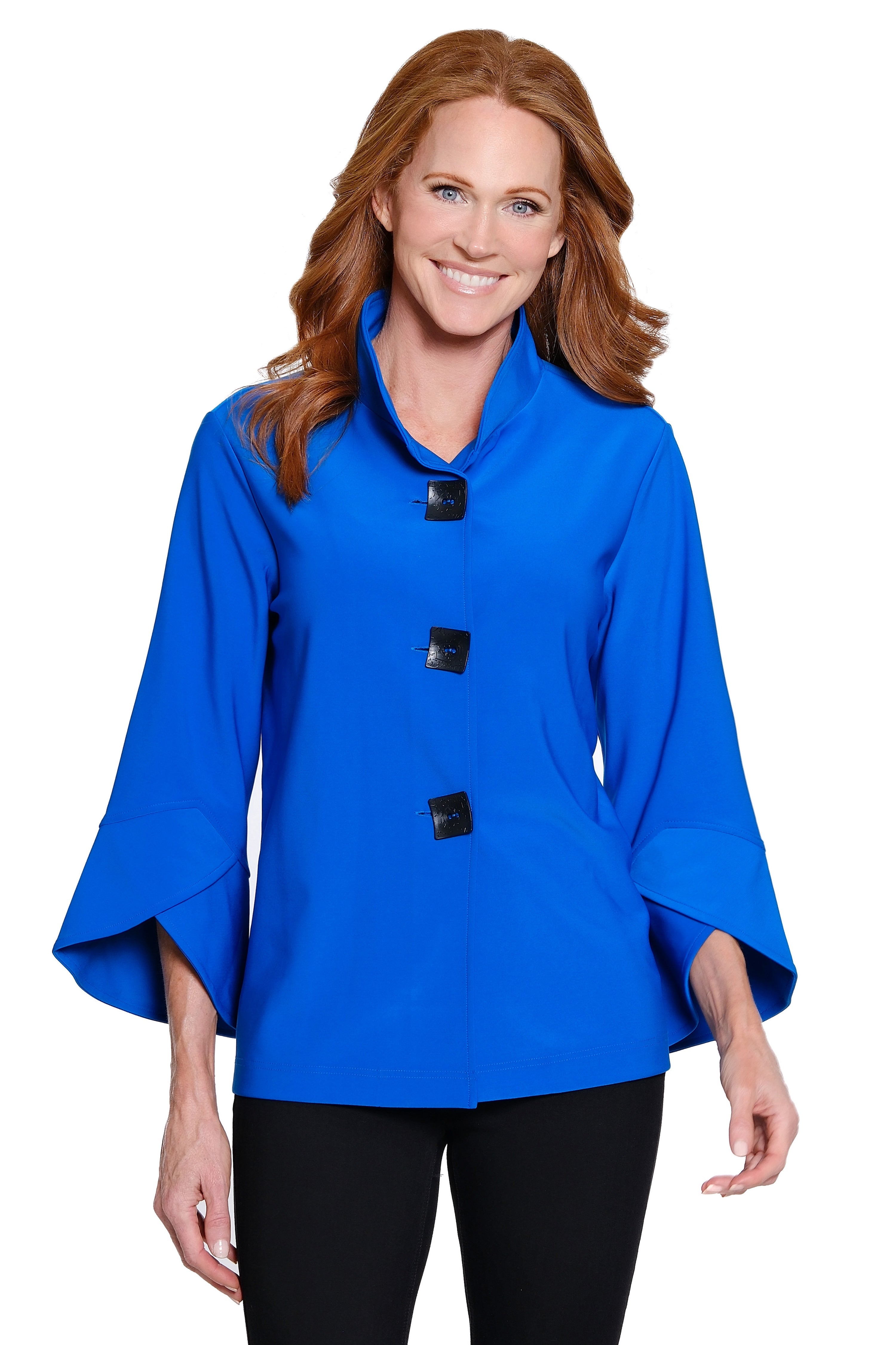 Knit Button-Front Jacket - Petite - Royal