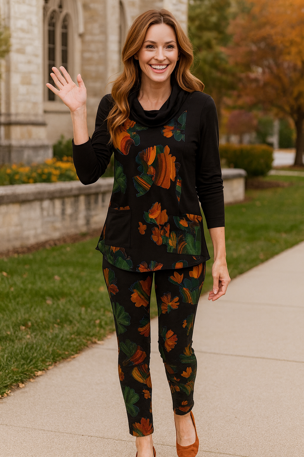 Print Cowl Neck Knit Top - Plus - Multi