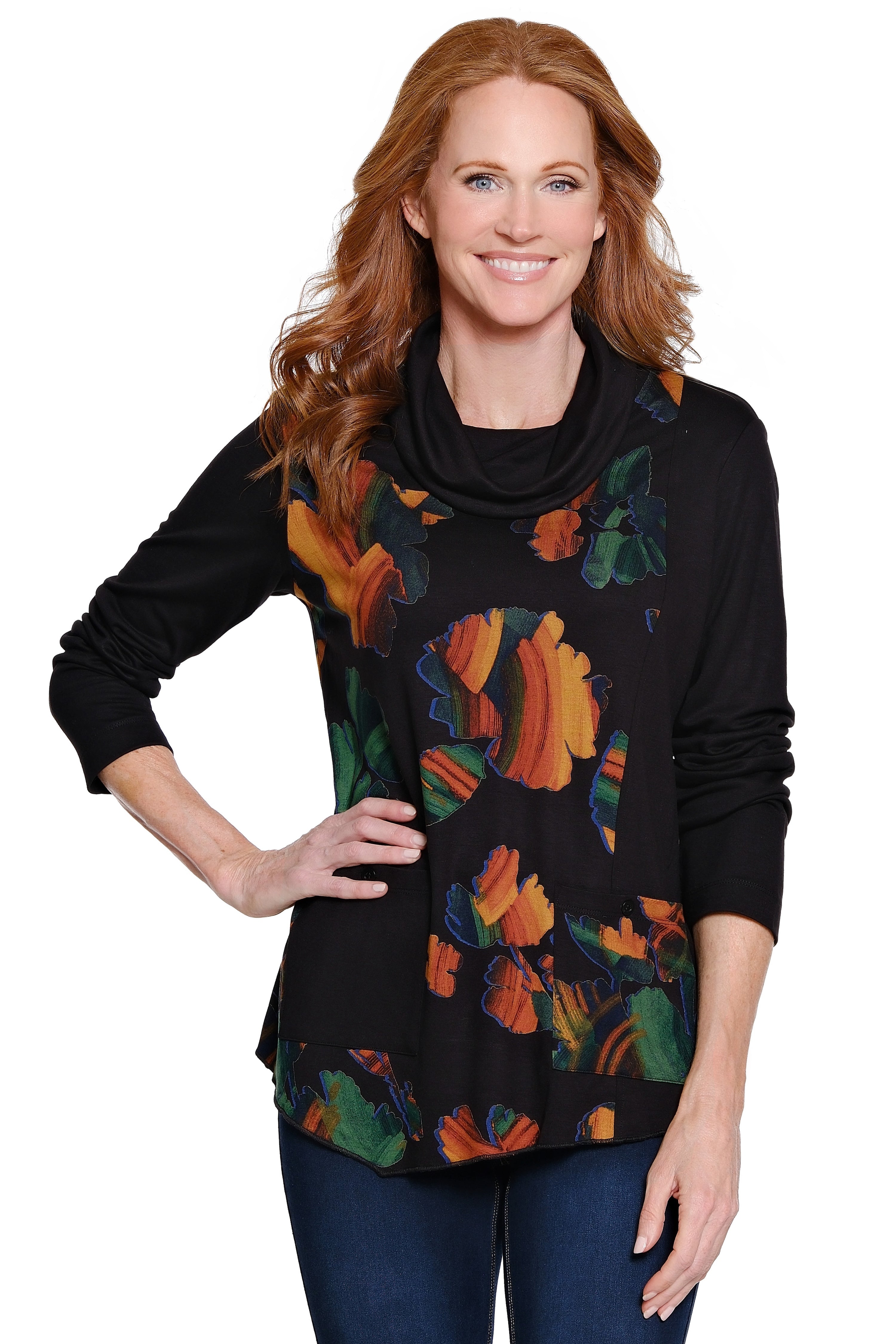 Print Cowl Neck Knit Top - Multi