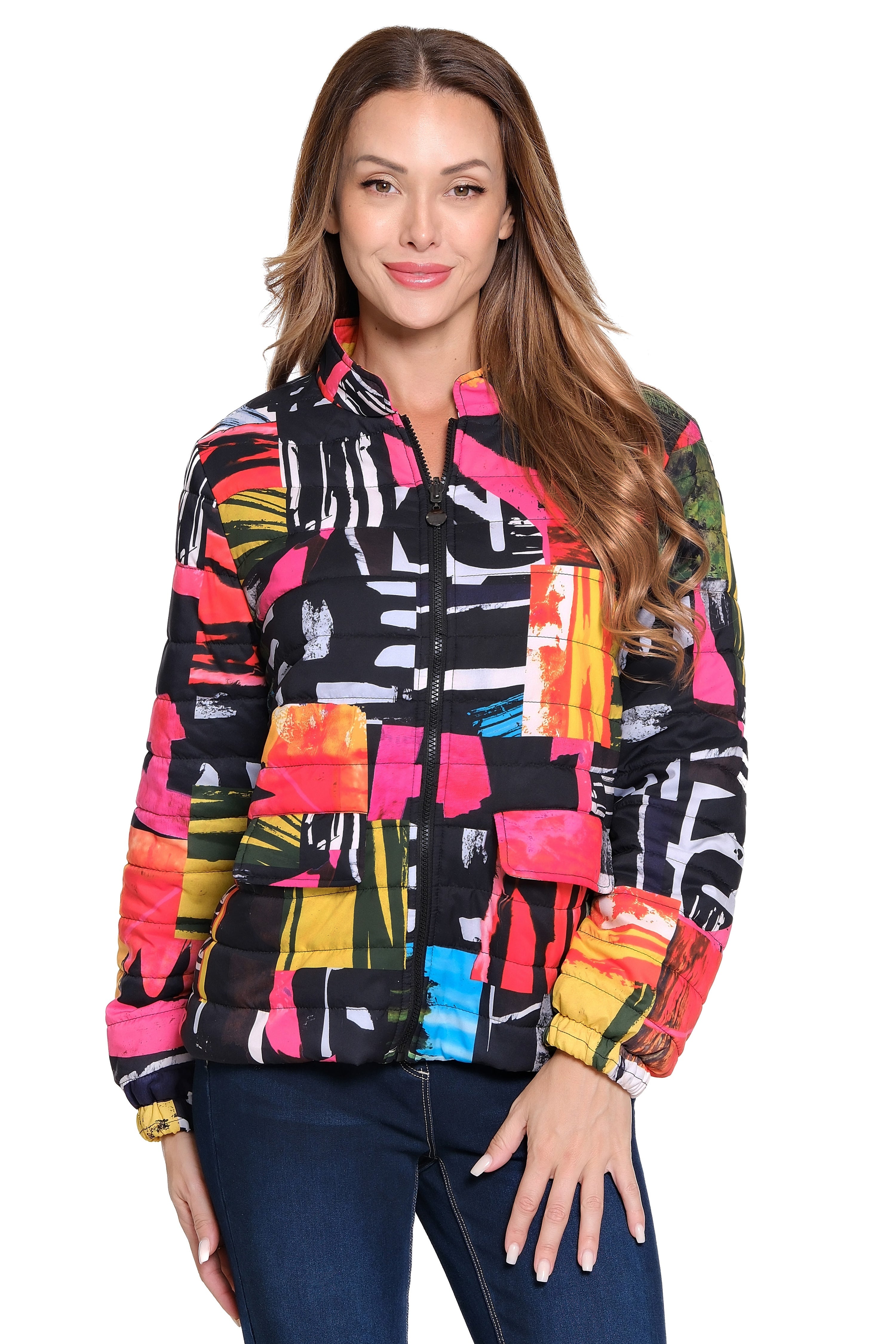 Reversible Quilted Jacket - Abstract Multi