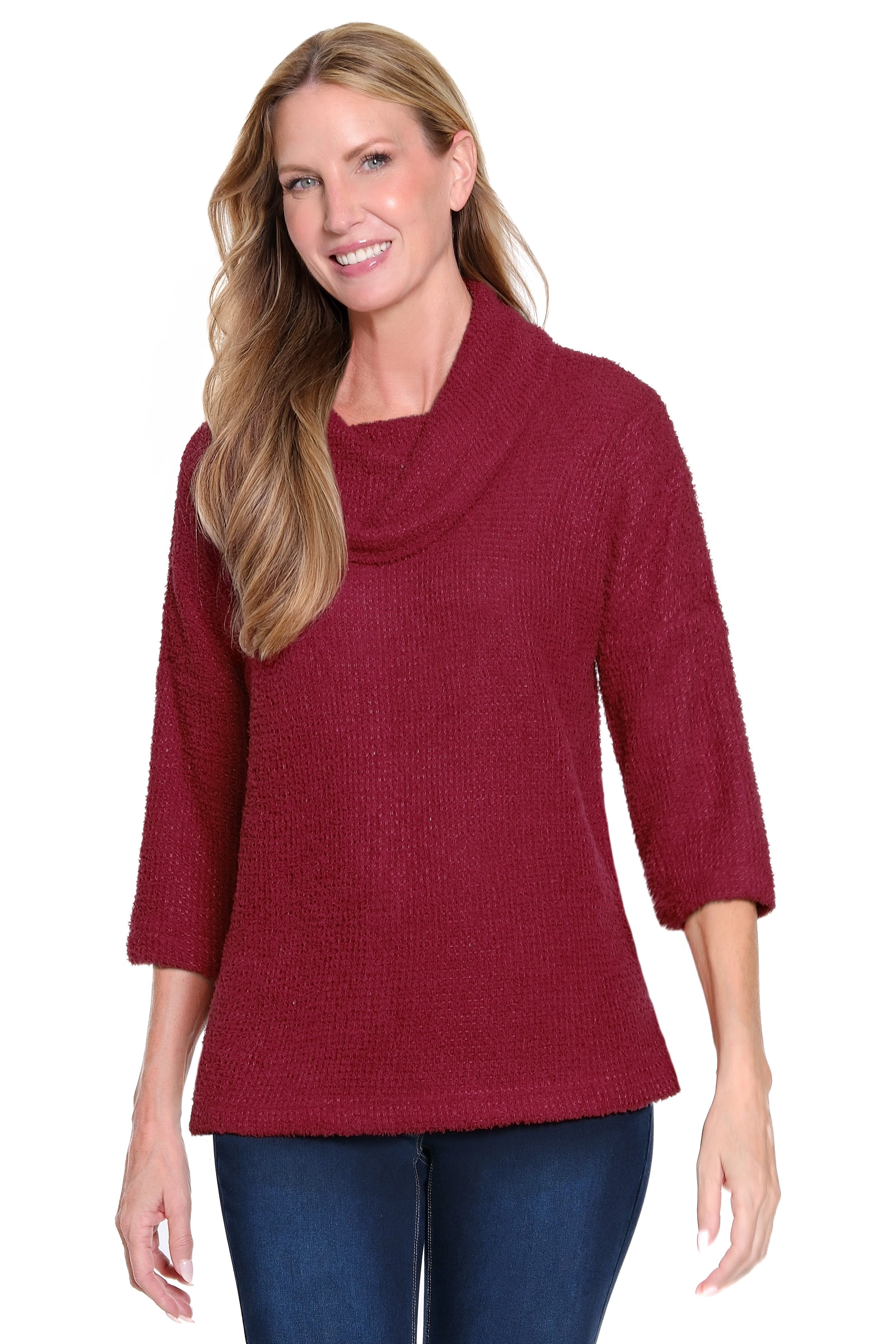 Textured Knit Tunic - Petite - Cranberry