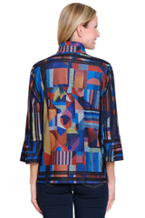 Brushed Knit Jacket - Petite - Blue Abstract Print