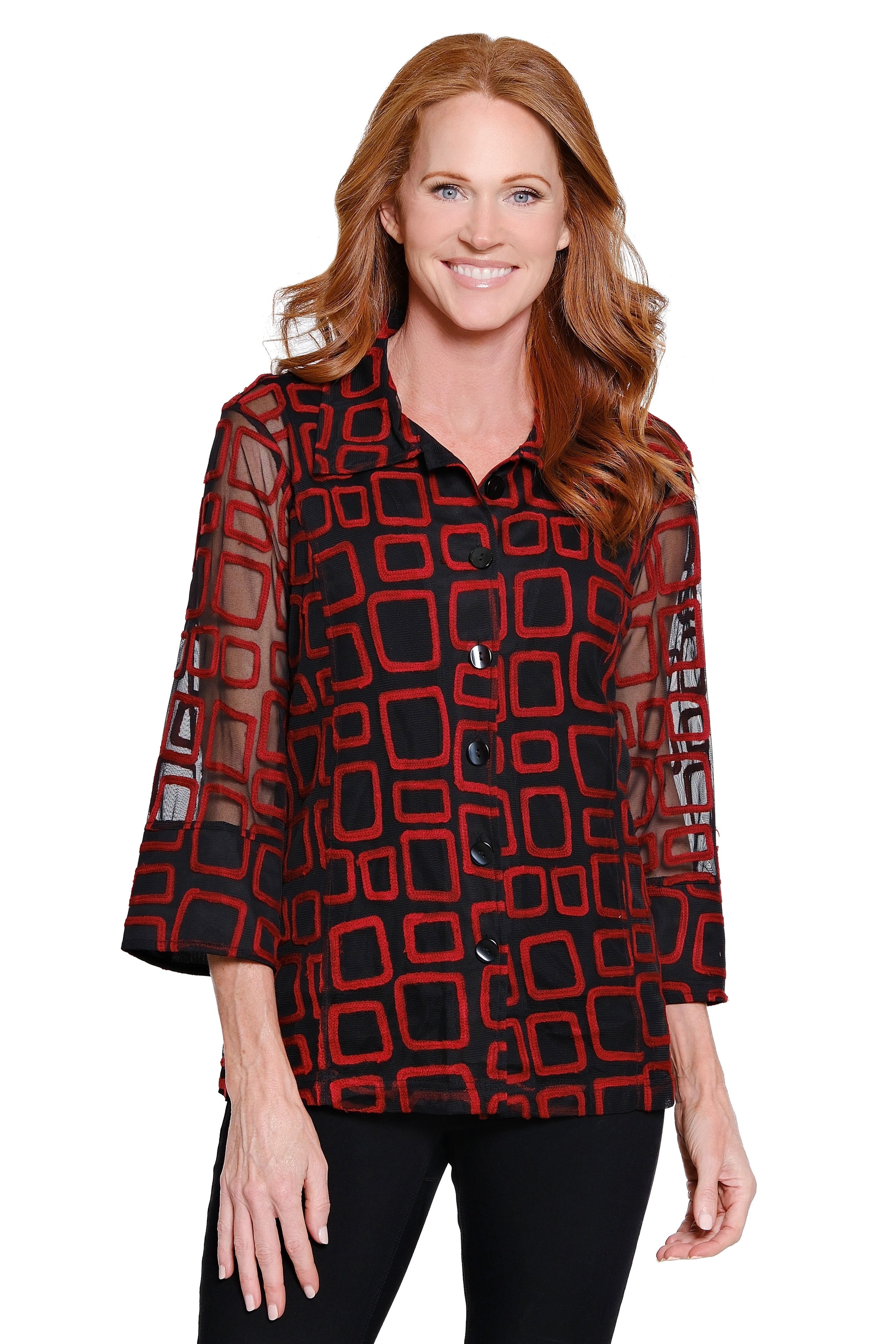 Jacquard Print Jacket - Fiery Red