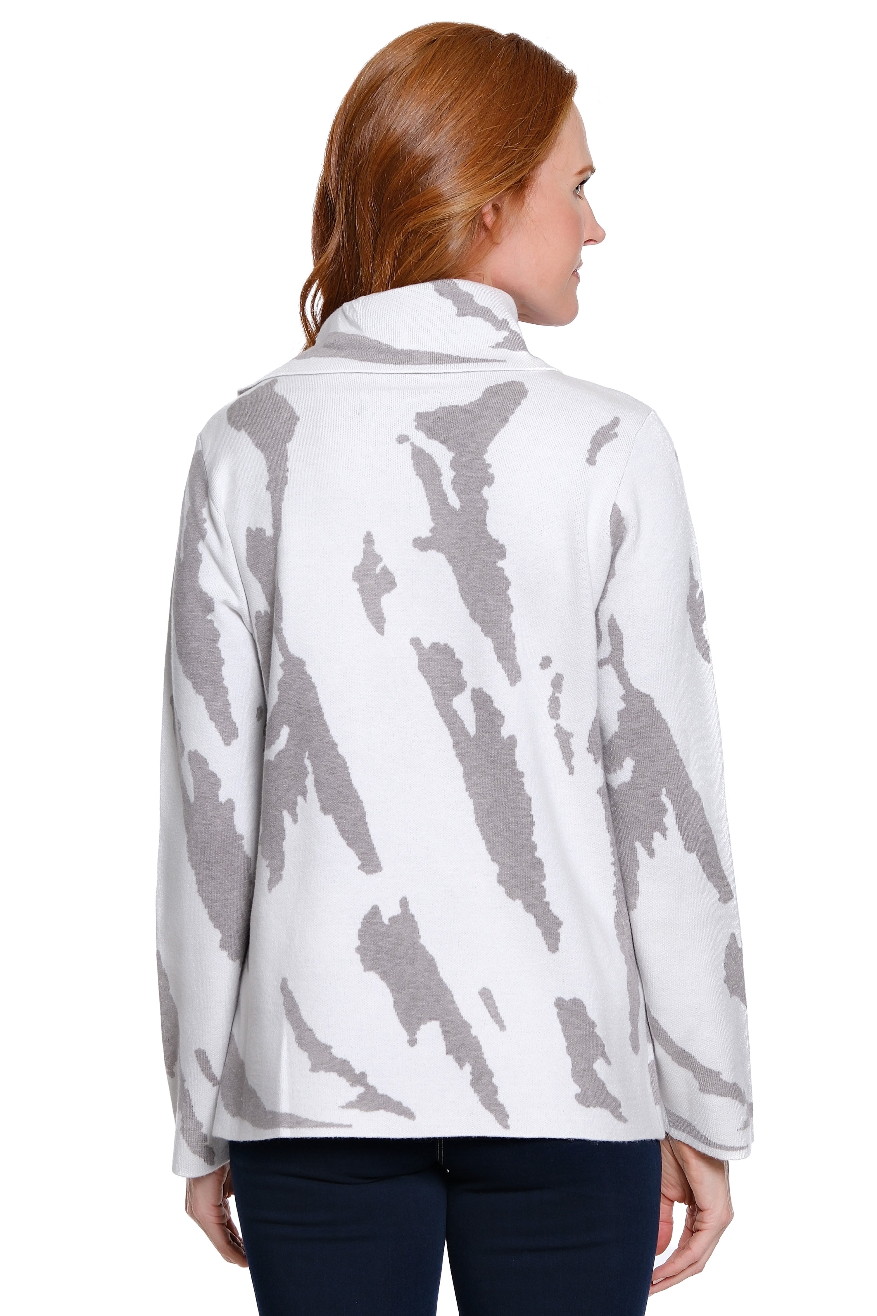 Cowl Neck Knit Tunic - Petite - Grey Print