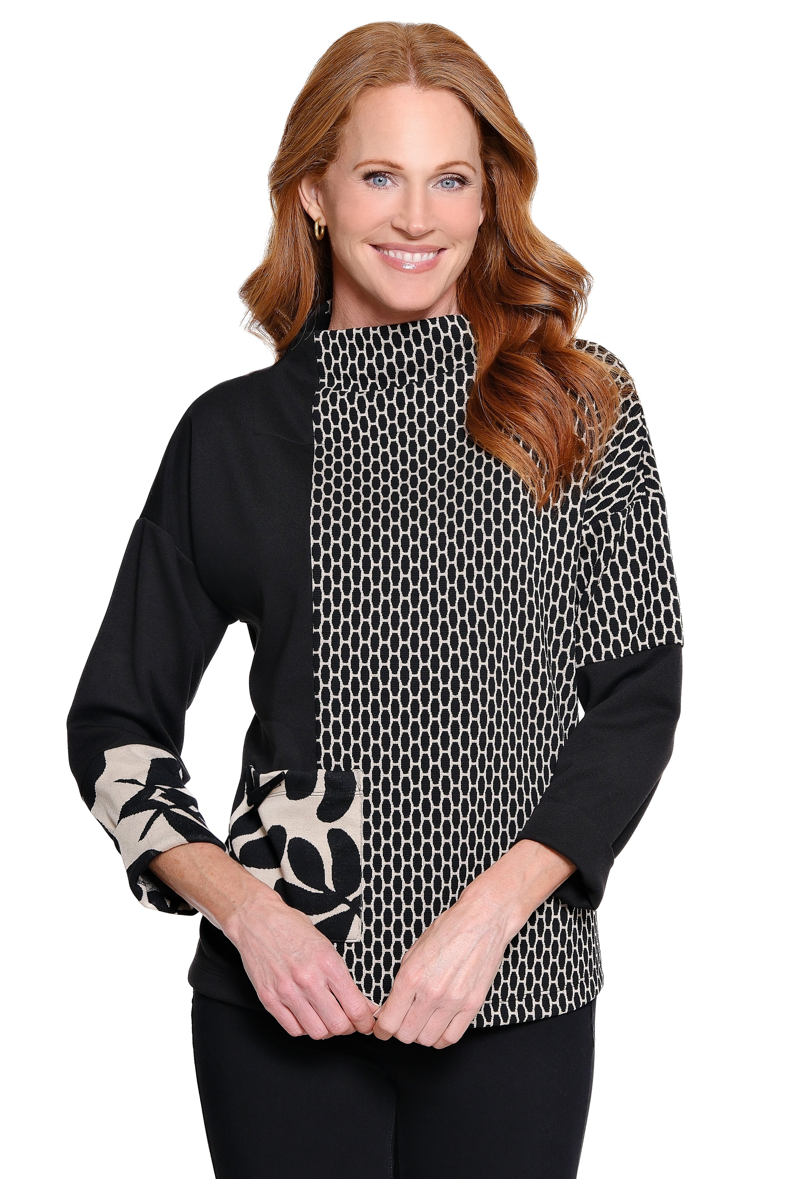 Jacquard Knit Funnel Neck Tunic - Multi