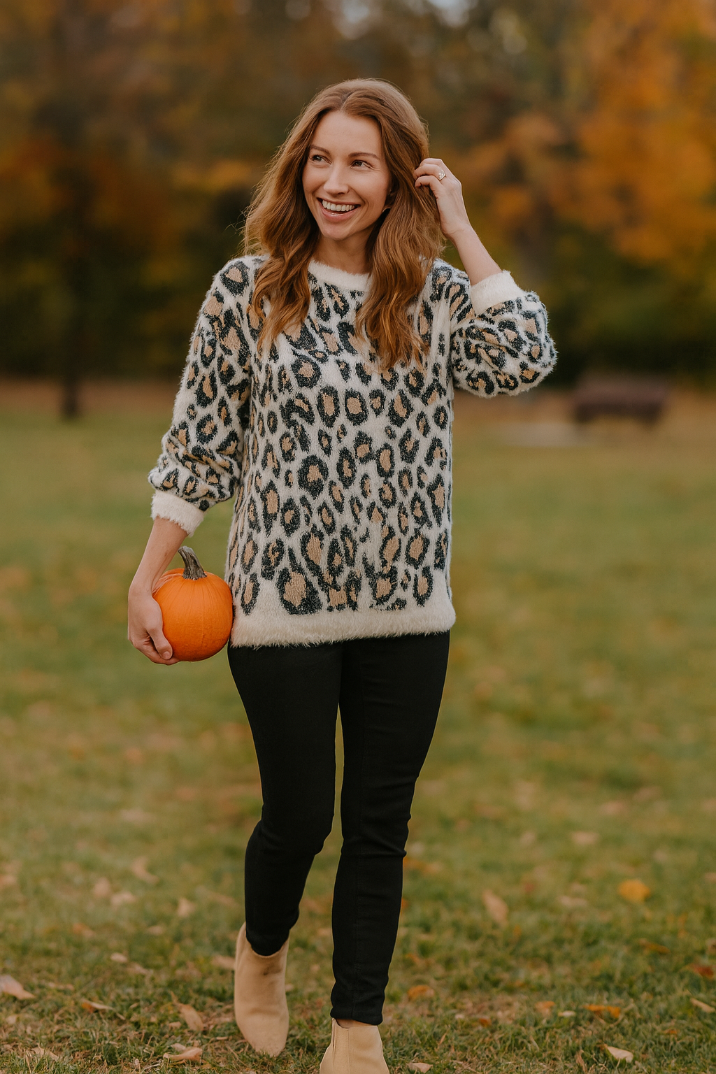 Knit Print Sweater - Neutral Animal Print