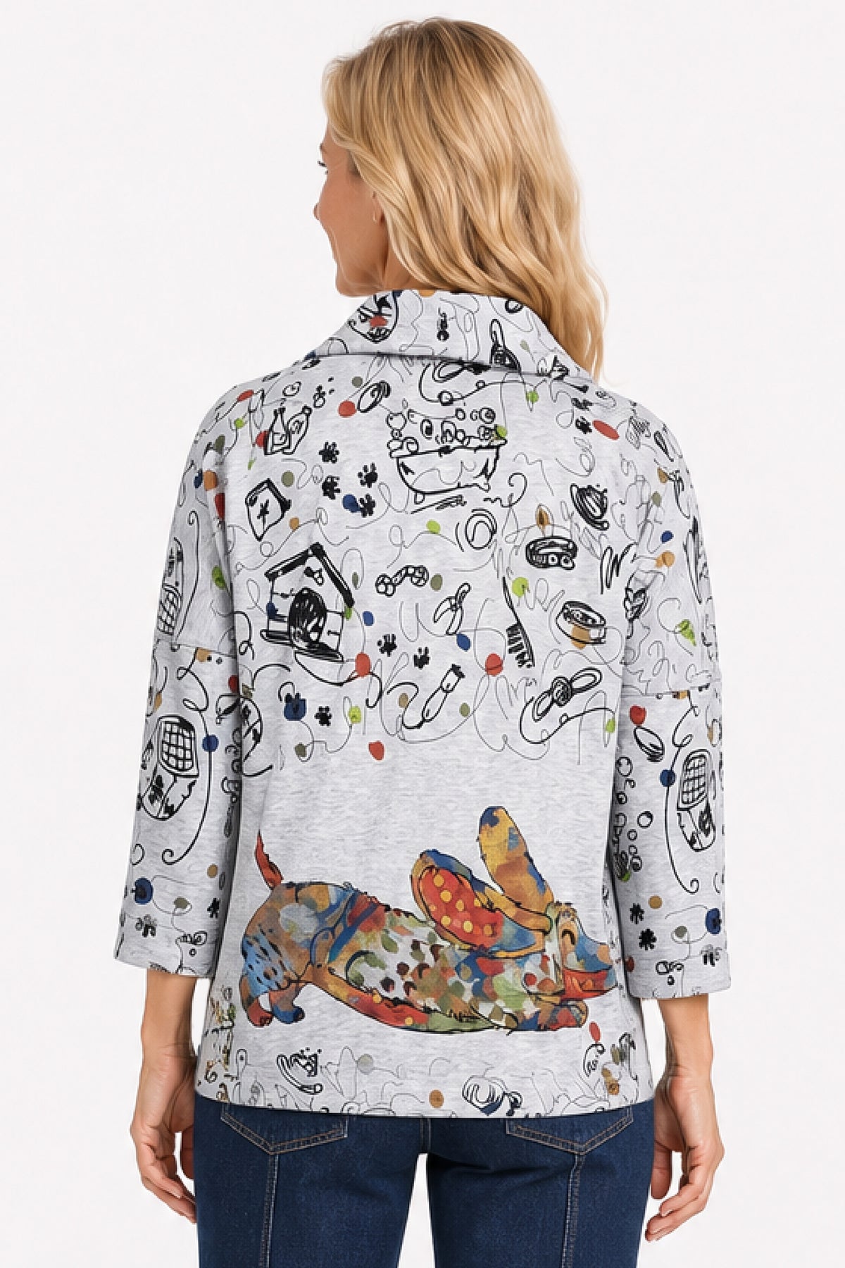 Grey Animal Cowl Neck Drawstring Popover - Plus