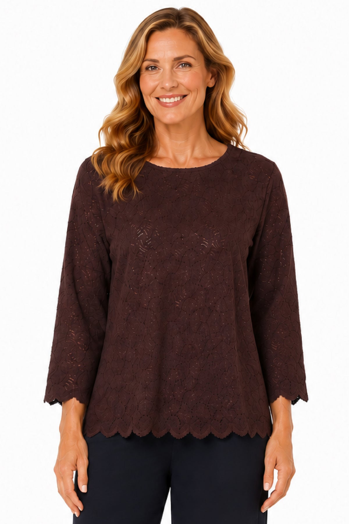 Chocolate Scallop Hem Popover - Missy